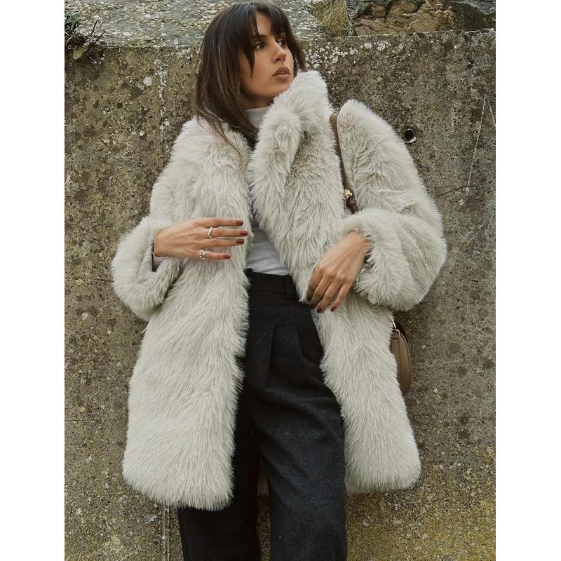 Women's Faux Fur Coats Warm Mid Long Furry Jackets