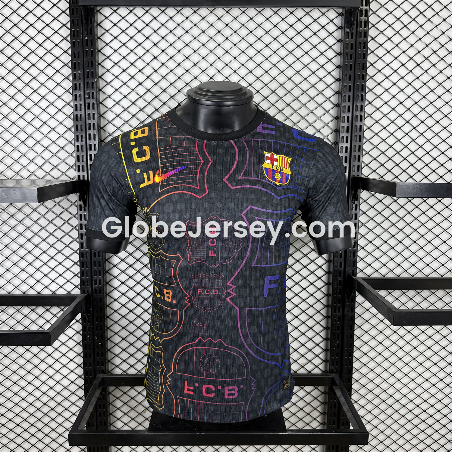 Barcelona 25-26 Fluorescent Team Logo Lines Black Jersey - Player Version