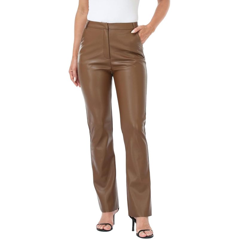 Women's Faux Leather Pants High Waisted Straight Leg Trousers with Pockets