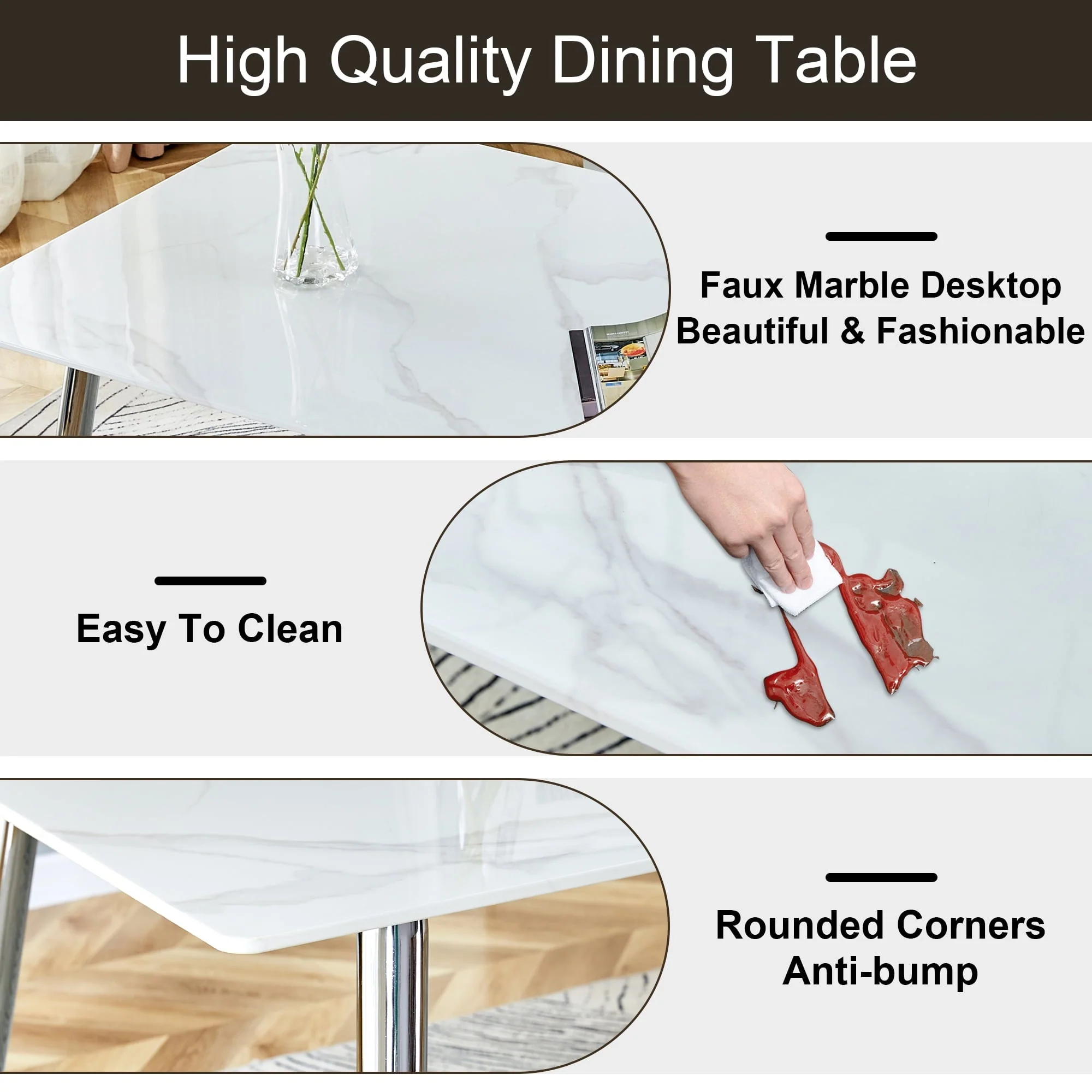 PWOPWOE Modern Minimalist Rectangular Glass Dining Table with 0.4 