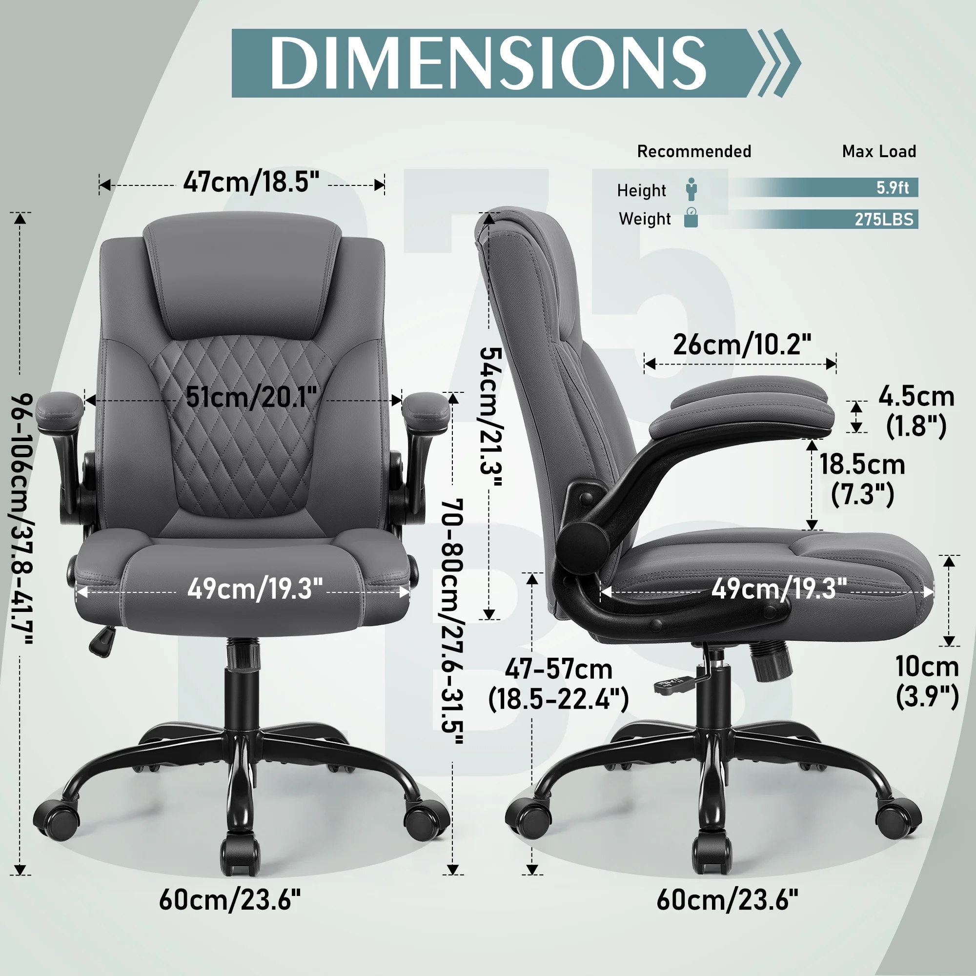 COOLHUT Leather Office Chair, Big and Tall Office Chair 400LBS Wide Seat Ergonomic Computer Desk Chair High Back Executive Leather Chair Adjustable Task Chair Lumbar Back with 8-Year Warranty, Black