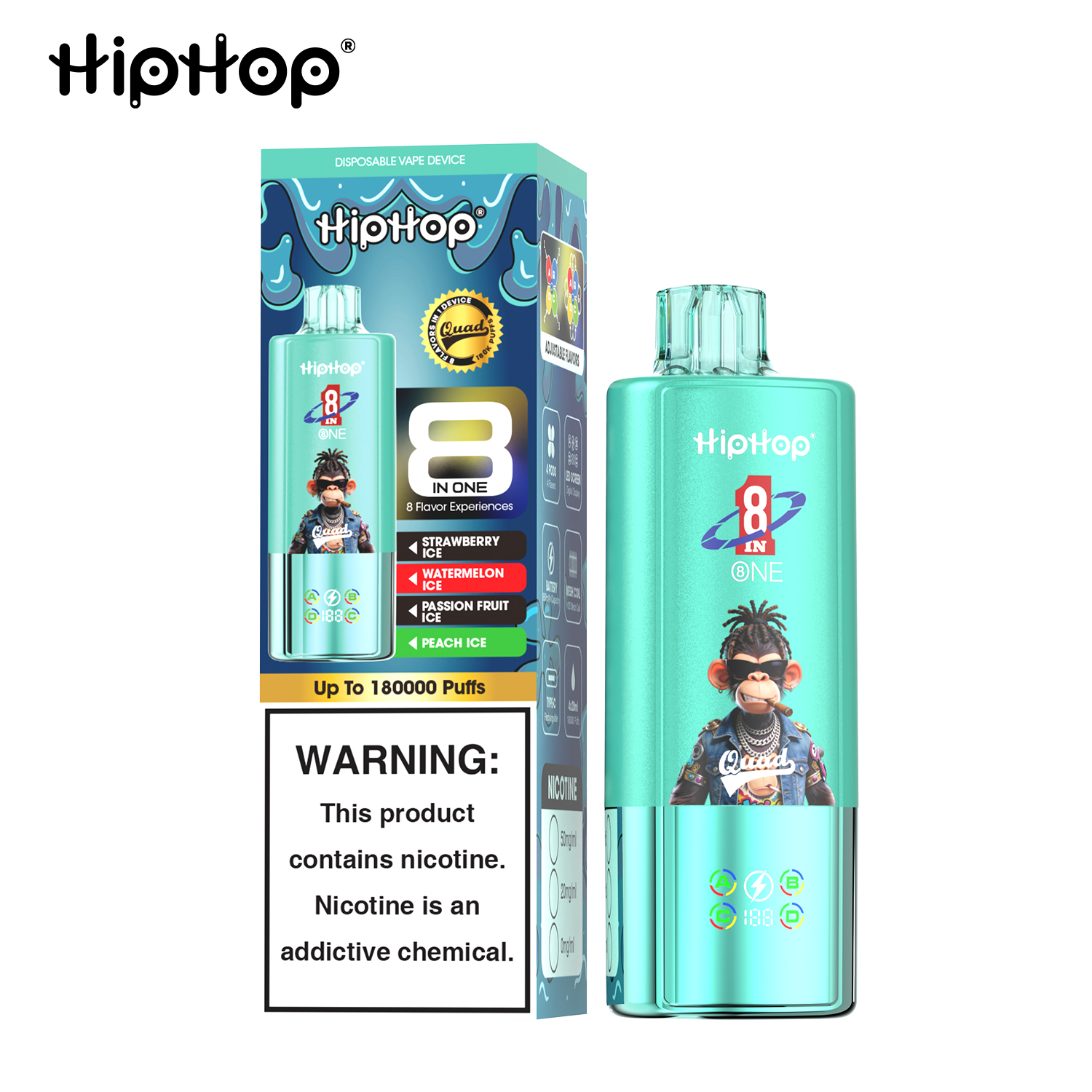 [Nowość] E-papieros Jednorazowy HipHop 180K (8 w 1) | Ekran LED | Dostawa 48h