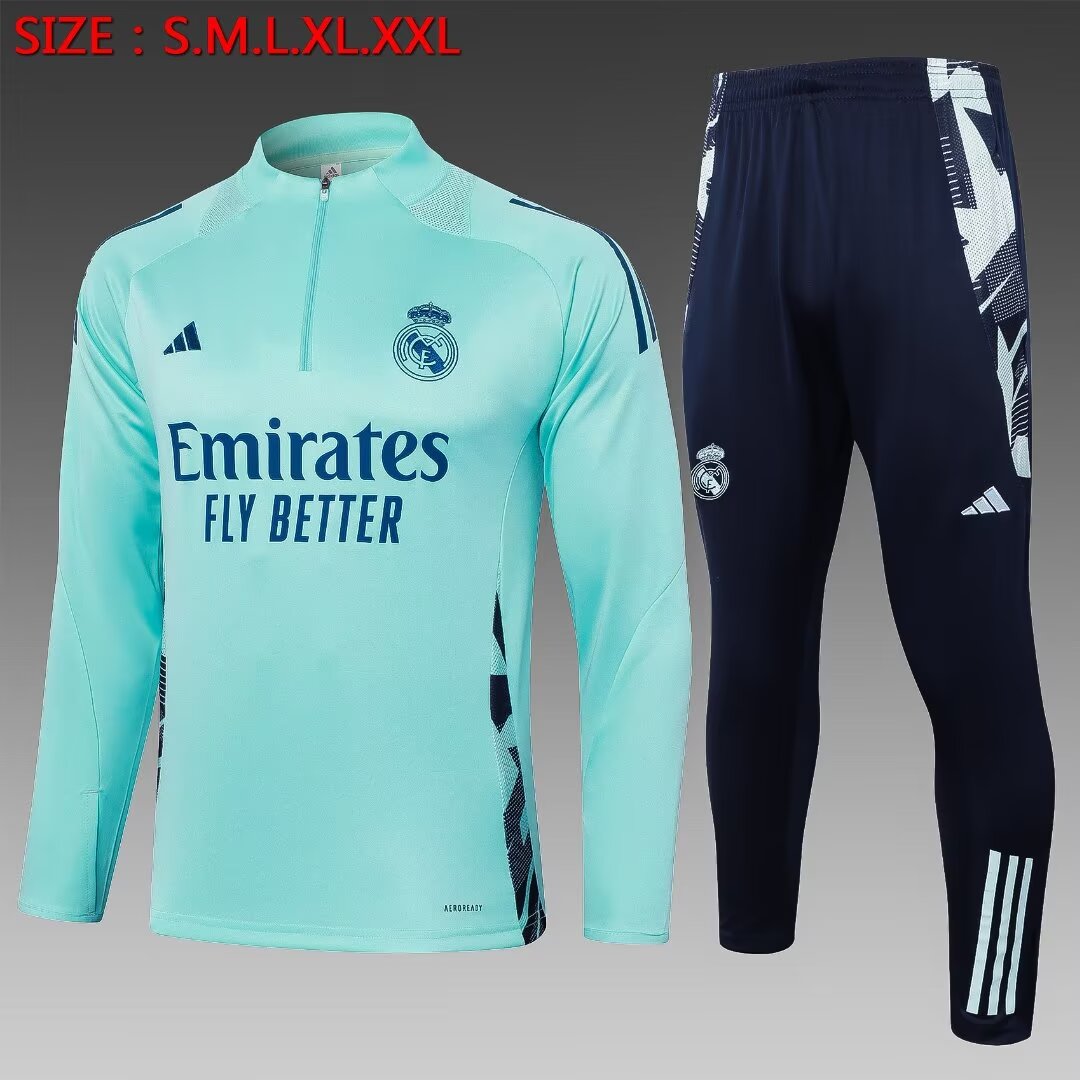 2024/2025 Real Madrid Half-Pull Training Suit Light Green Football Shirt 1:1 Thai Quality