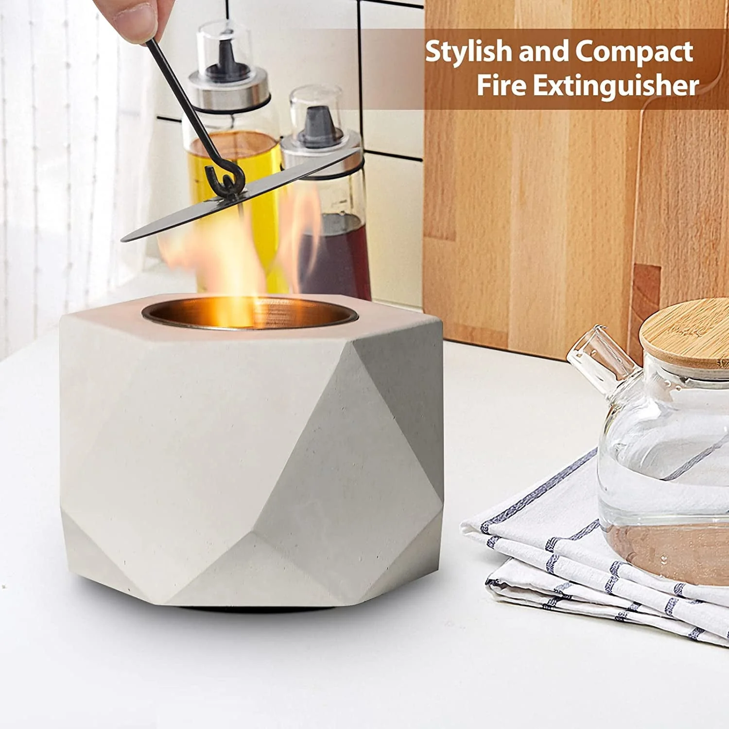 Table Top Fire Pit, GAITON Portable Concrete Mini Fire Pit Bowl Tabletop Smores Maker Alcohol Fireplace with Lid for Patio Backyard