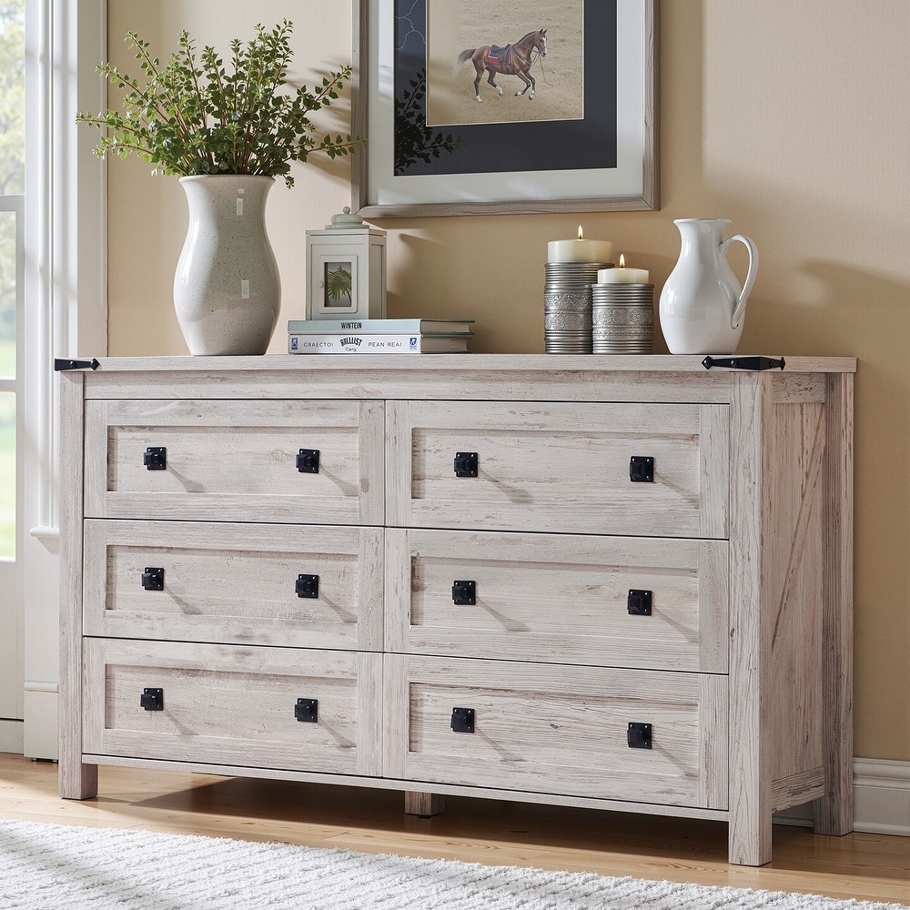 Farmhouse 6 Drawer Dresser. Wood TV Stand. Chest of Drawers