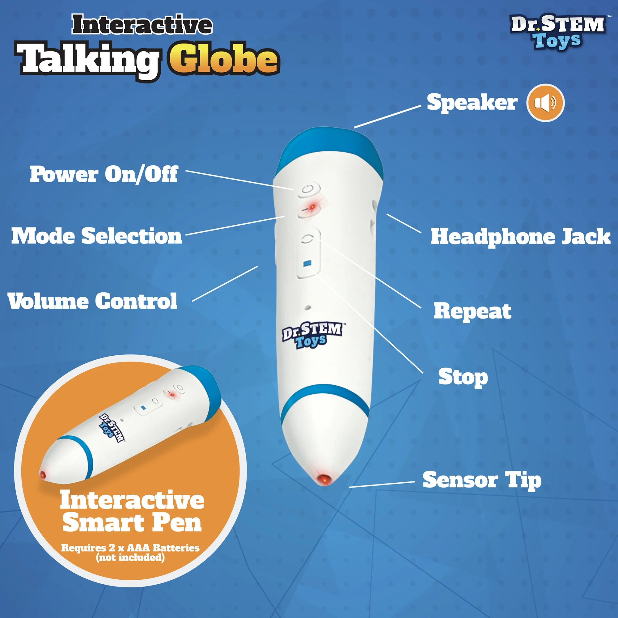 Dr. STEM: Interactive Talking Globe - Touch & Learn, Geographic Education Learning Set, Smart Pen, Electronic Game Panel, 300 Quiz Questions, Kids 6+