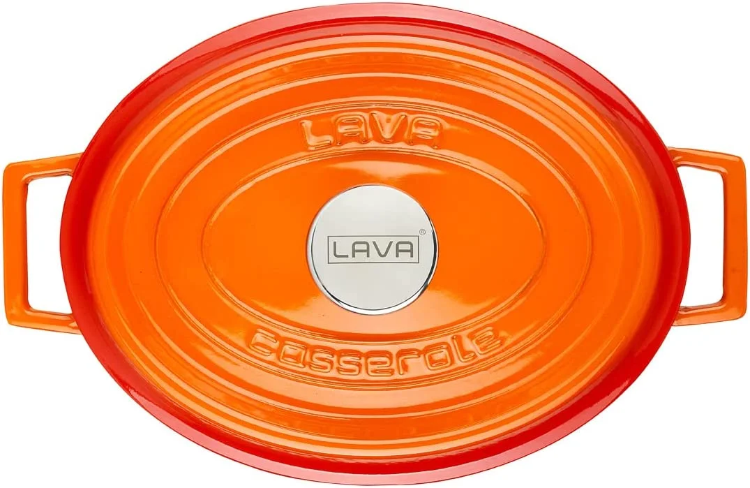 LAVA 6.75 Quarts Cast Iron Dutch Oven: Multipurpose Stylish Oval Shape Dutch Oven Pot with Three Layers of Enamel Coated with Trendy Lid (Blue)