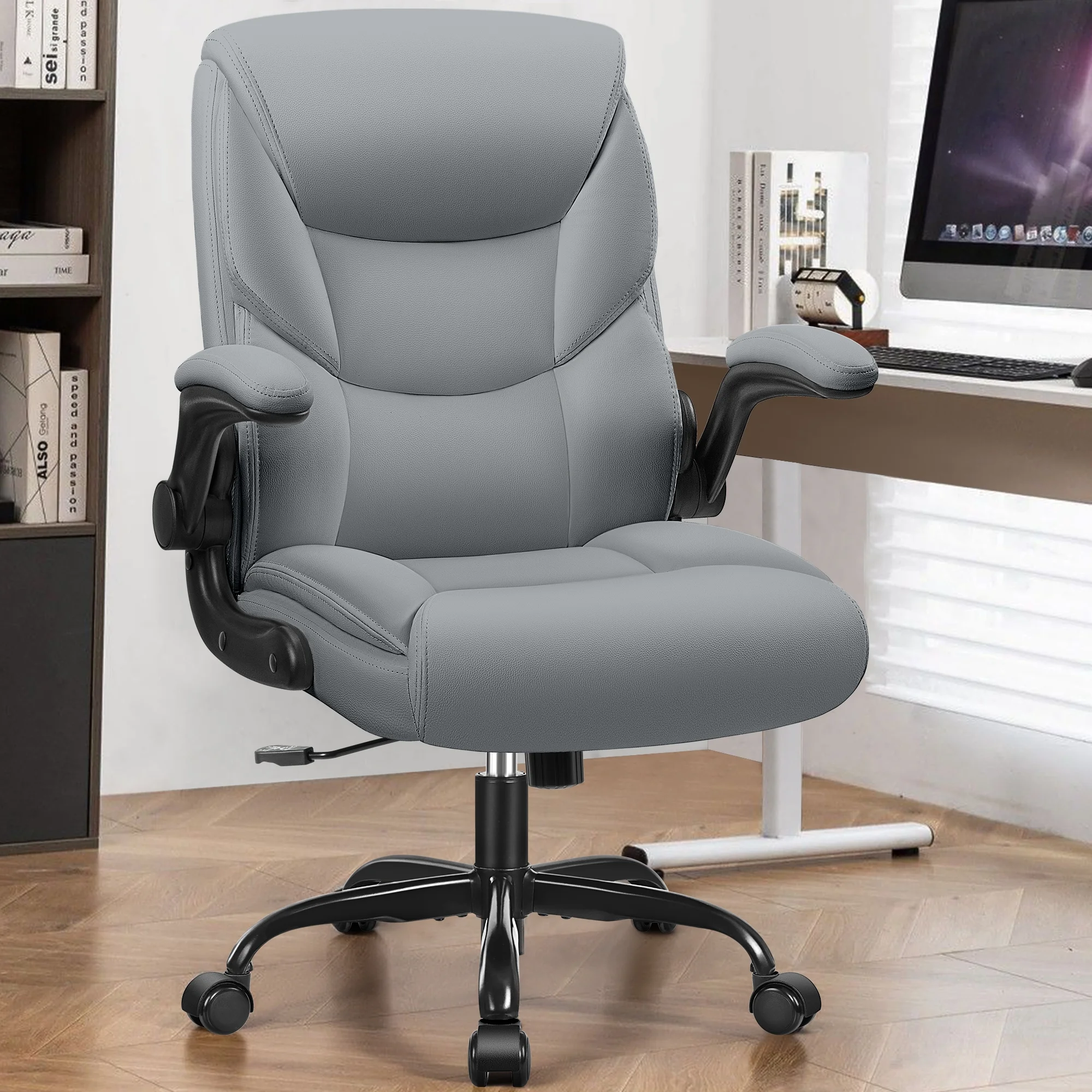 COOLHUT Leather Office Chair, Big and Tall Office Chair 400LBS Wide Seat Ergonomic Computer Desk Chair High Back Executive Leather Chair Adjustable Task Chair Lumbar Back with 8-Year Warranty, Black