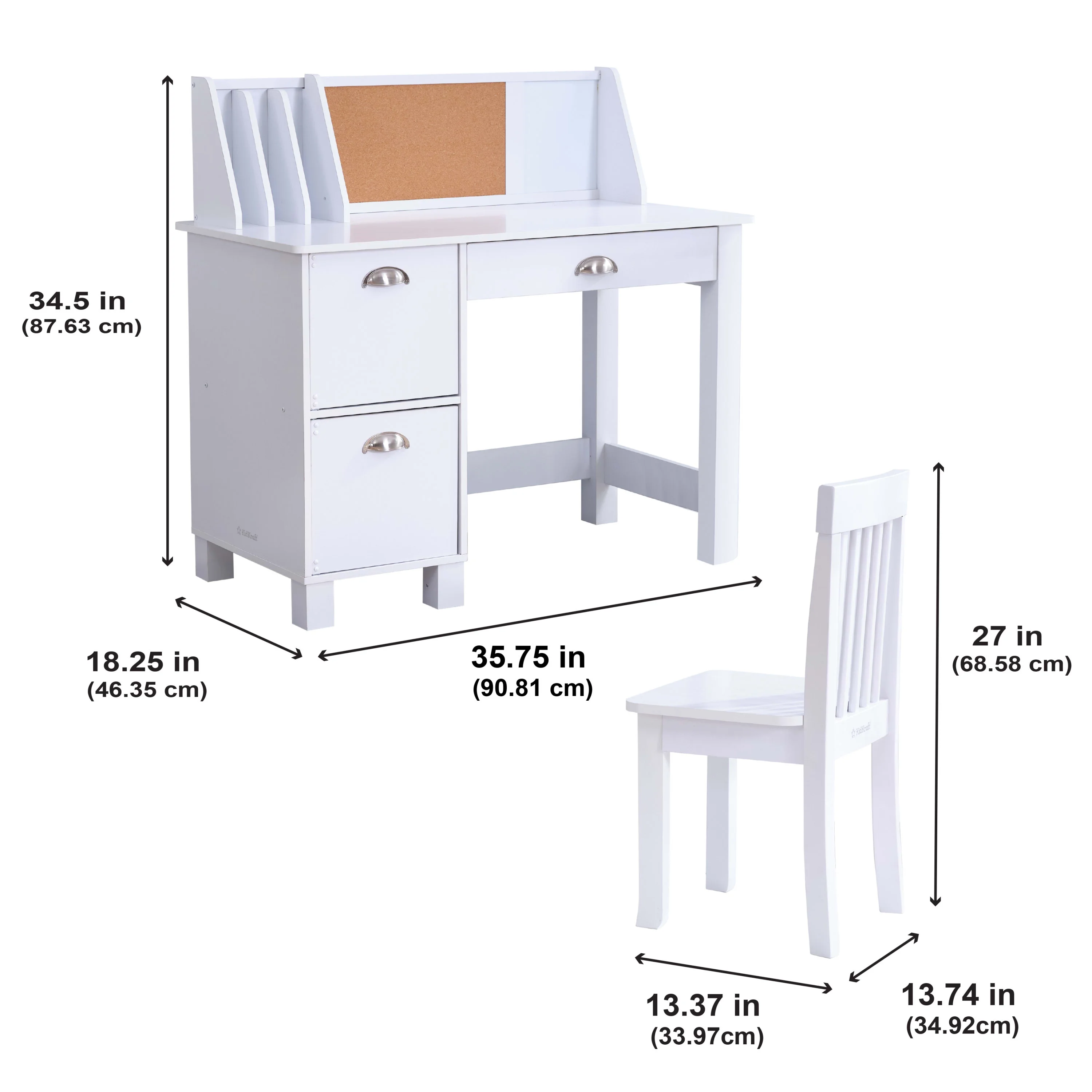 KidKraft Children's Wooden Study Desk with Chair, White, for Ages 5