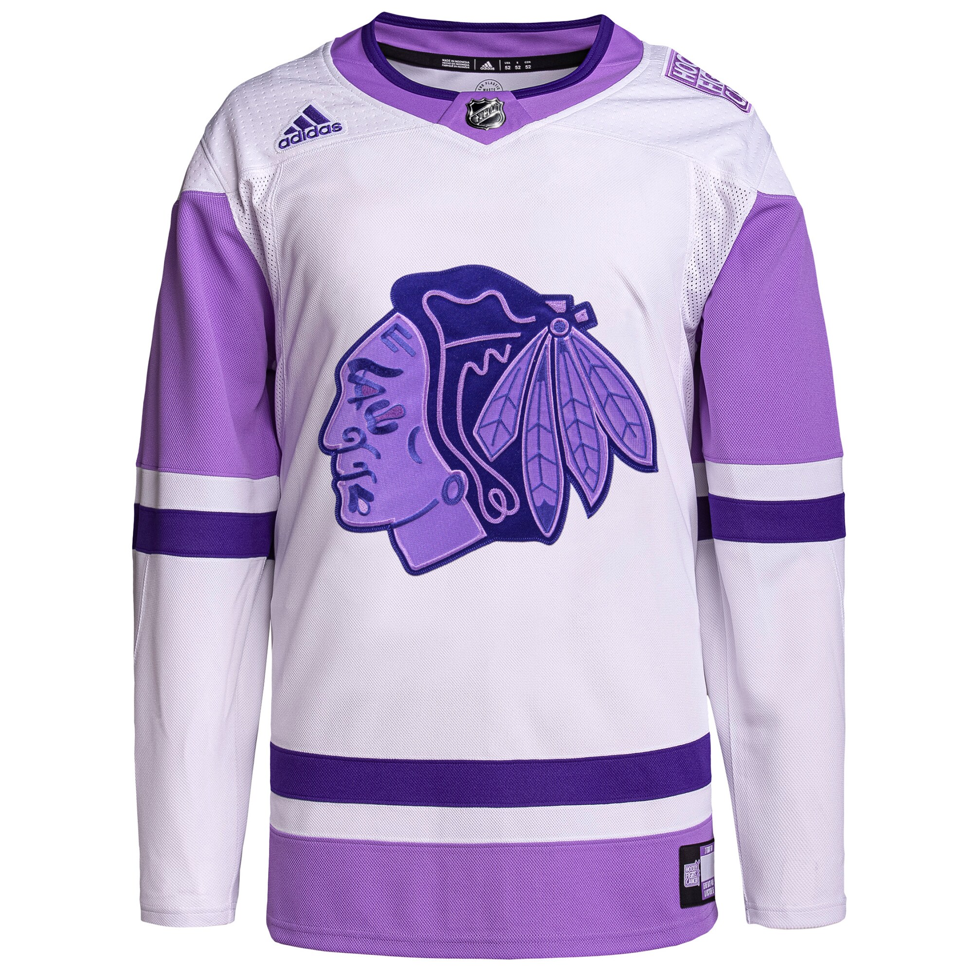 Chicago Blackhawks  Hockey Fights Cancer Primegreen  Blank Practice Jersey – White/Purple