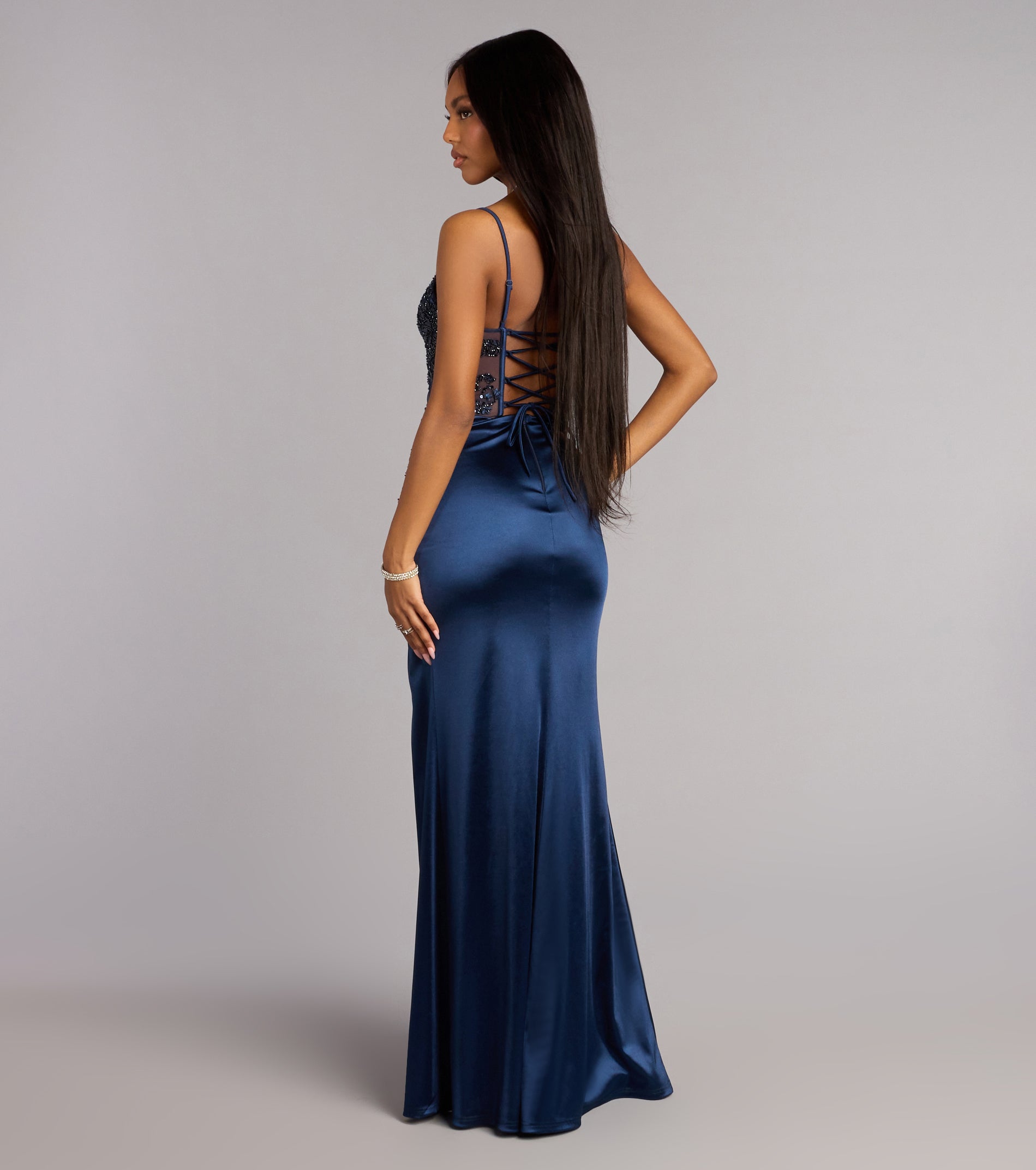 Luxurious Satin Sequin Corset Formal Dress