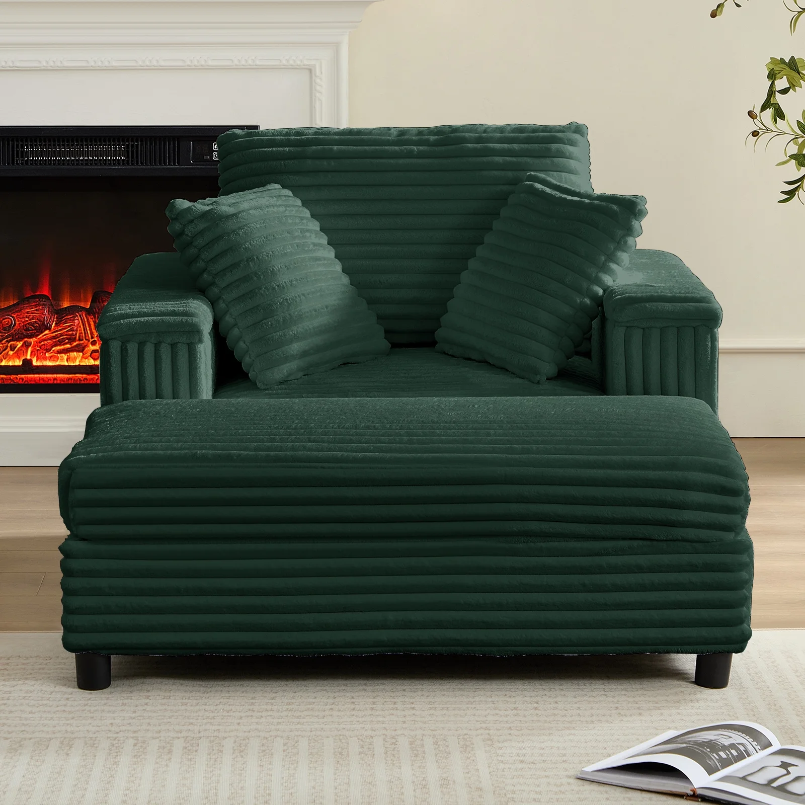 Mjkone Oversized Accent Chair?with Ottoman for Living Room, Single Indoor Lounge Sofa Armchair with Storage Armrests,Green