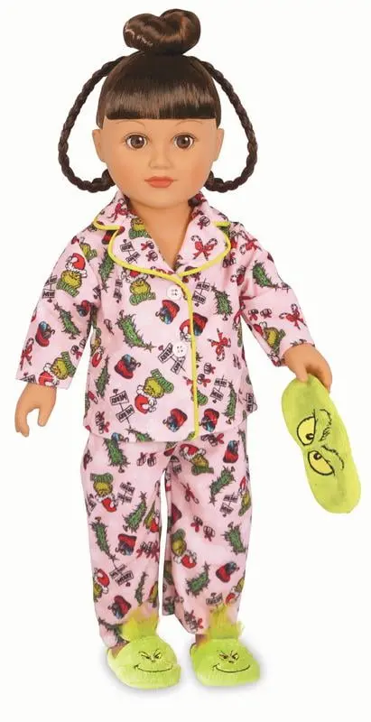 18″ Poseable Grinch Sleepover Doll with Brunette Hair. Brown Eyes. Pajamas & Accessories