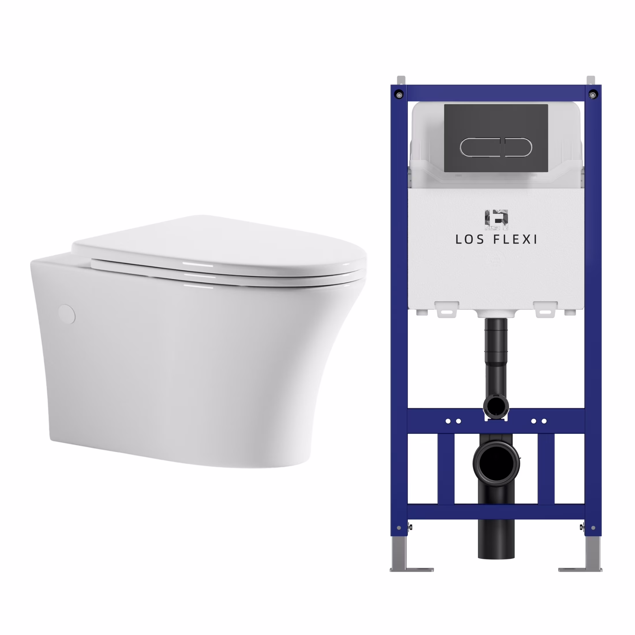 Los Flexi Compact Wall-Mount Toilet Set - Round Bowl, In-Wall Tank, Tornado Flush, Actuator Plate Included