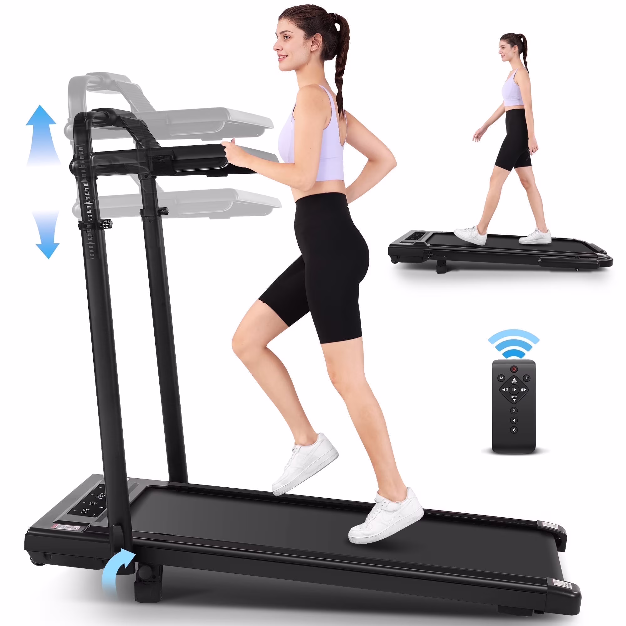 Simpfree 3 in 1 Under Desk Treadmill with Removable Desk, Walking Pad with Height Adjustable Armrests, LED Touch Screen, Remote Control, 0.5-7.5 mph