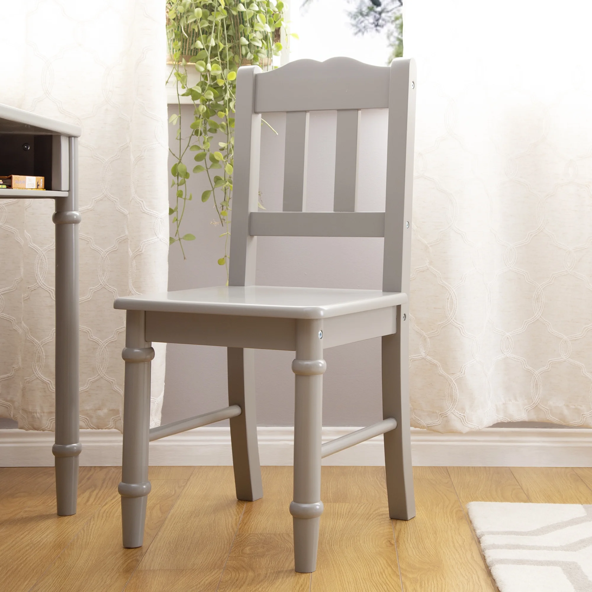 Guidecraft Dahlia Kids Desk and Chair Set - Gray: Wooden Study Table with Storage Drawer and Chair Set for Girls | Kids Bedroom Desk Set