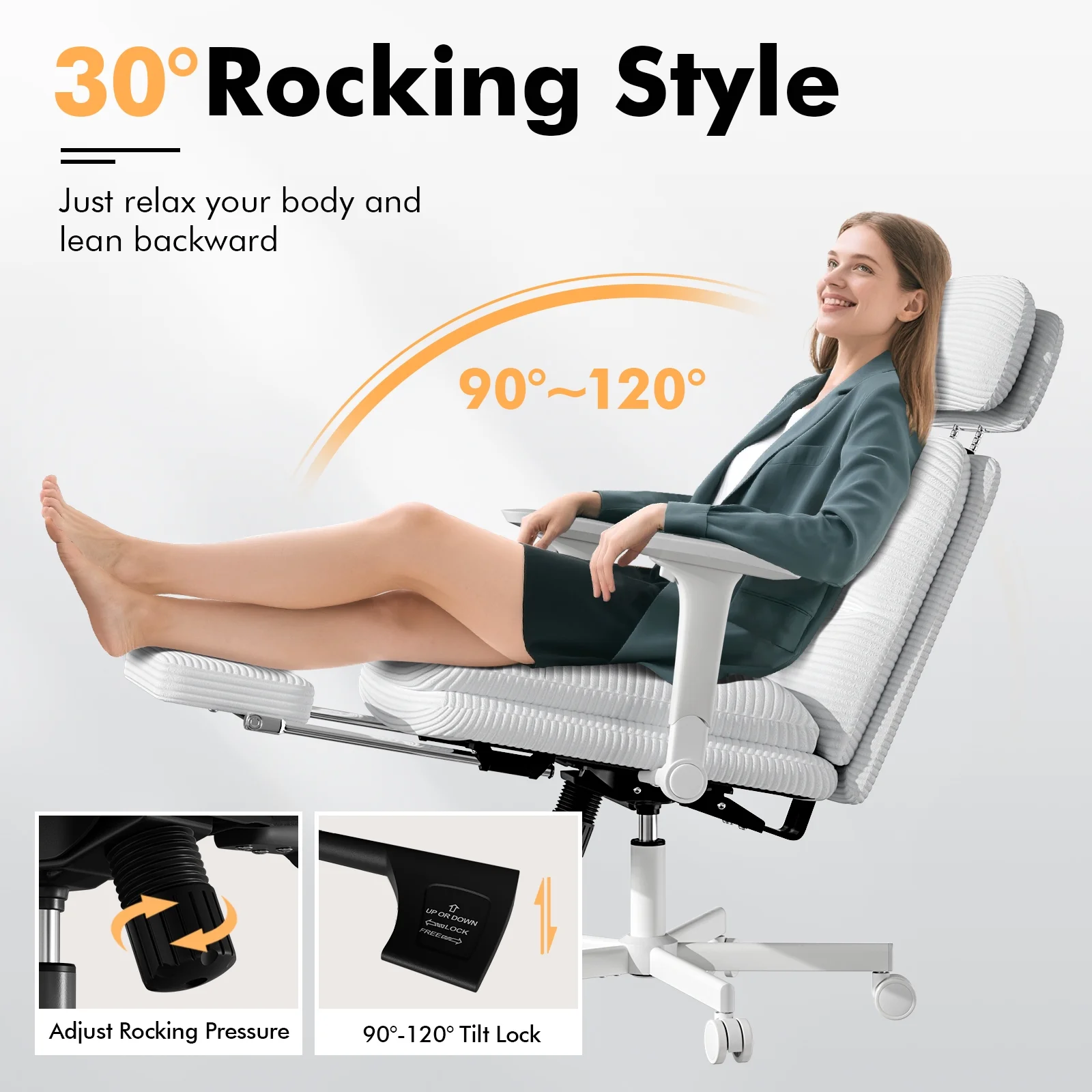 Ninecer Ergonomic Office Chair with Footrest, Big and Tall Computer Desk Chair for Adults, Adjustable Swivel Chair with Headrest Lumbar Support, Black