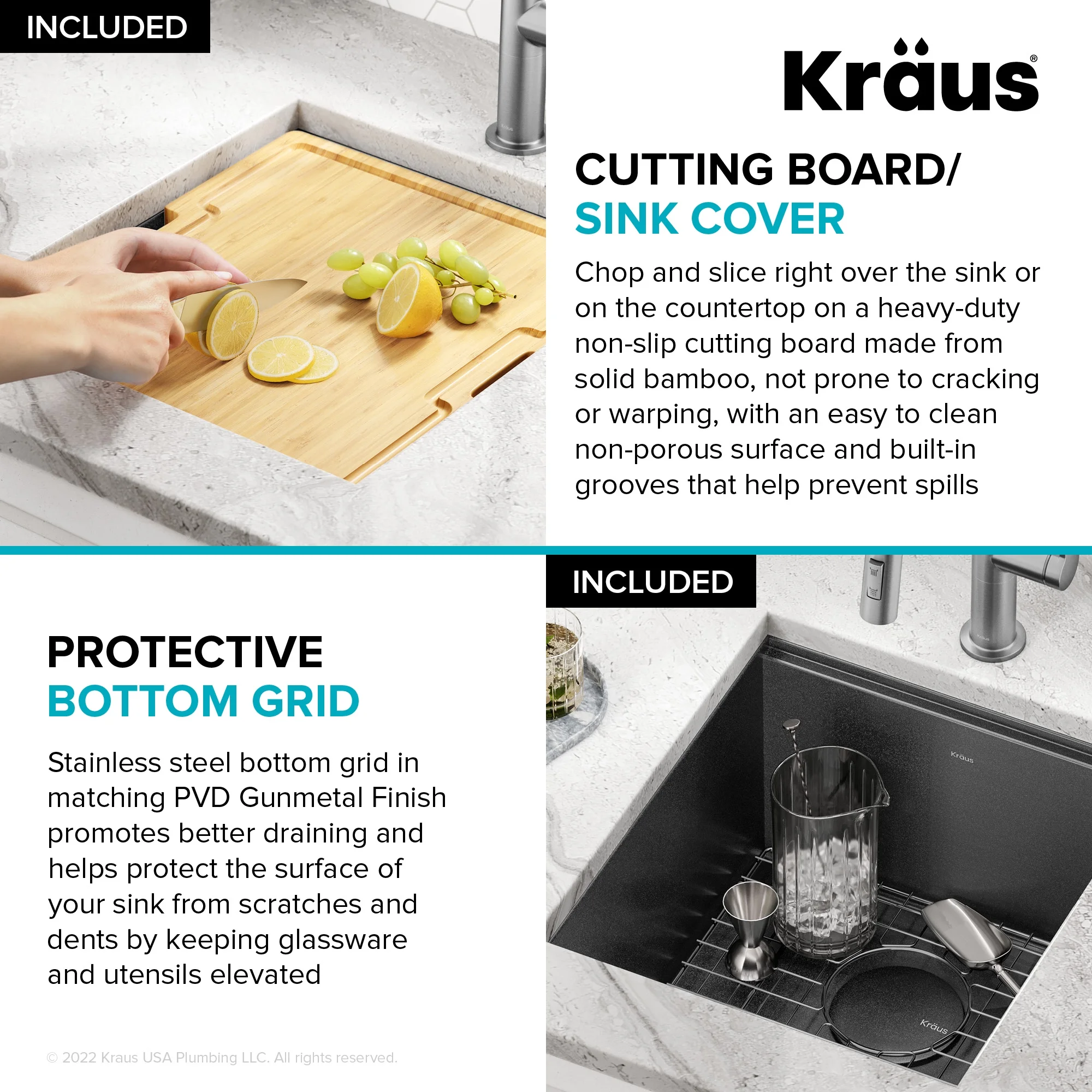 KRAUS Kore 17 Undermount Workstation 16 Gauge Black Stainless Steel Single Bowl Kitchen Bar Sink in PVD Gunmetal Finish with Accessories