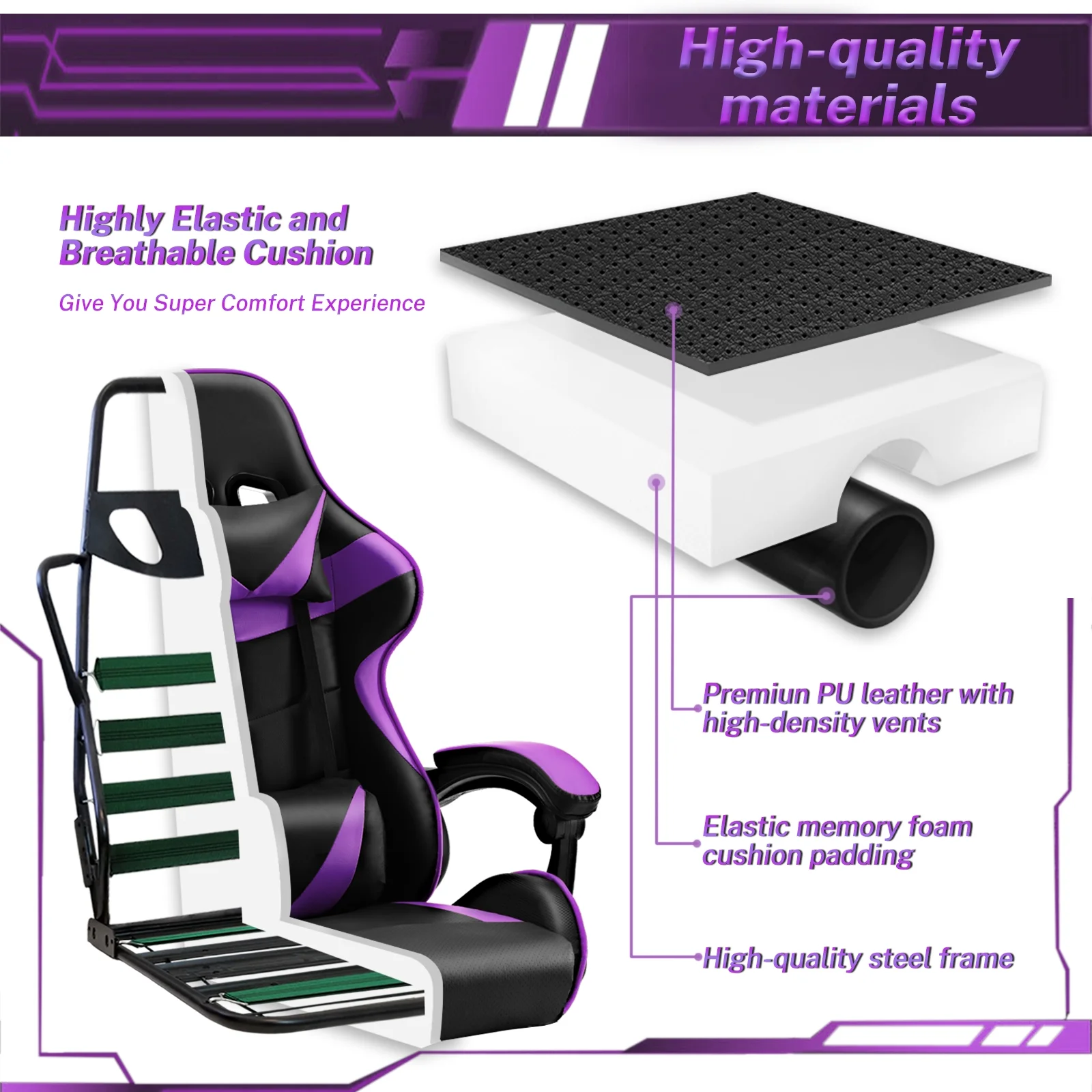 SOONTRANS Green Gaming Chair with Footrest, High Back Gamer Chair with Massage Lumbar Pillow, Gamer Computer Desk Chair (Green)