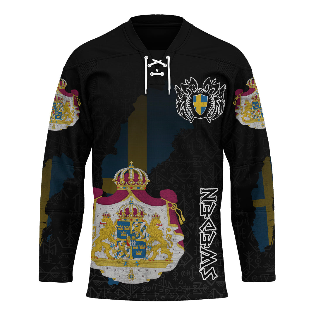 (Custom) Viking - Sweden Flag and Map Hockey Jersey style Viking Geri and Freki RLT12