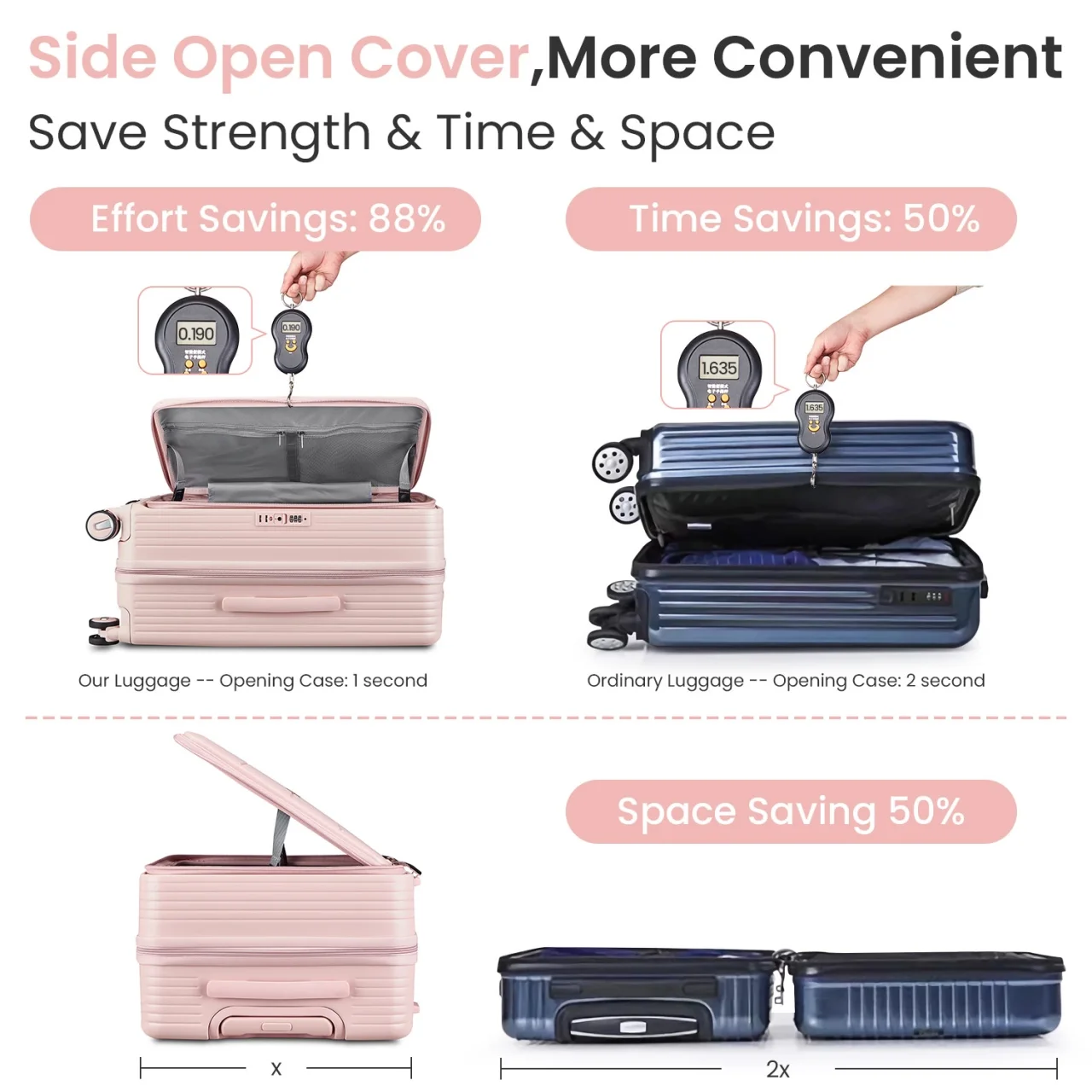 3 Piece luggage sets, Expandable Luggage 20/24/28 Inches with TSA Lock, PC Hardshell Luggage with Front Compartment, Airline Approved, Pink