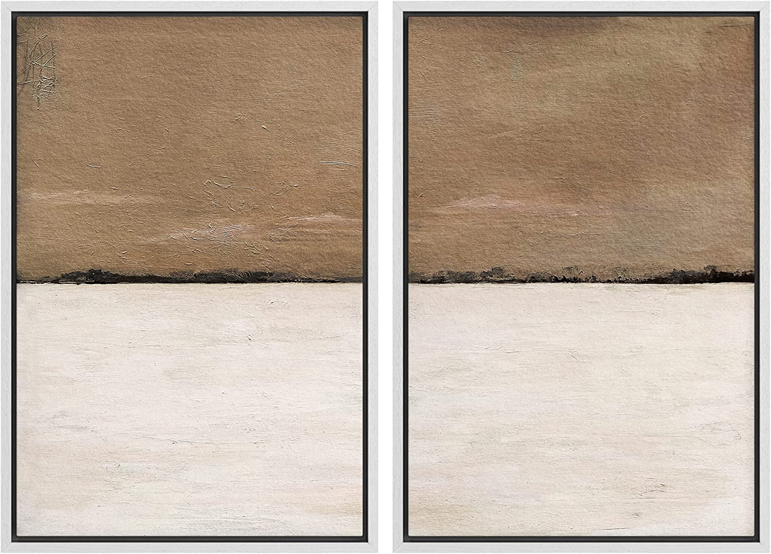 IDEA4WALL Framed Canvas Print Wall Art Set of 2 Brown Tan Pastel Landscape Geometric Abstract Modern Art Decorative Contemporary Bohemian Artwork for Bedroom, Office - 16
