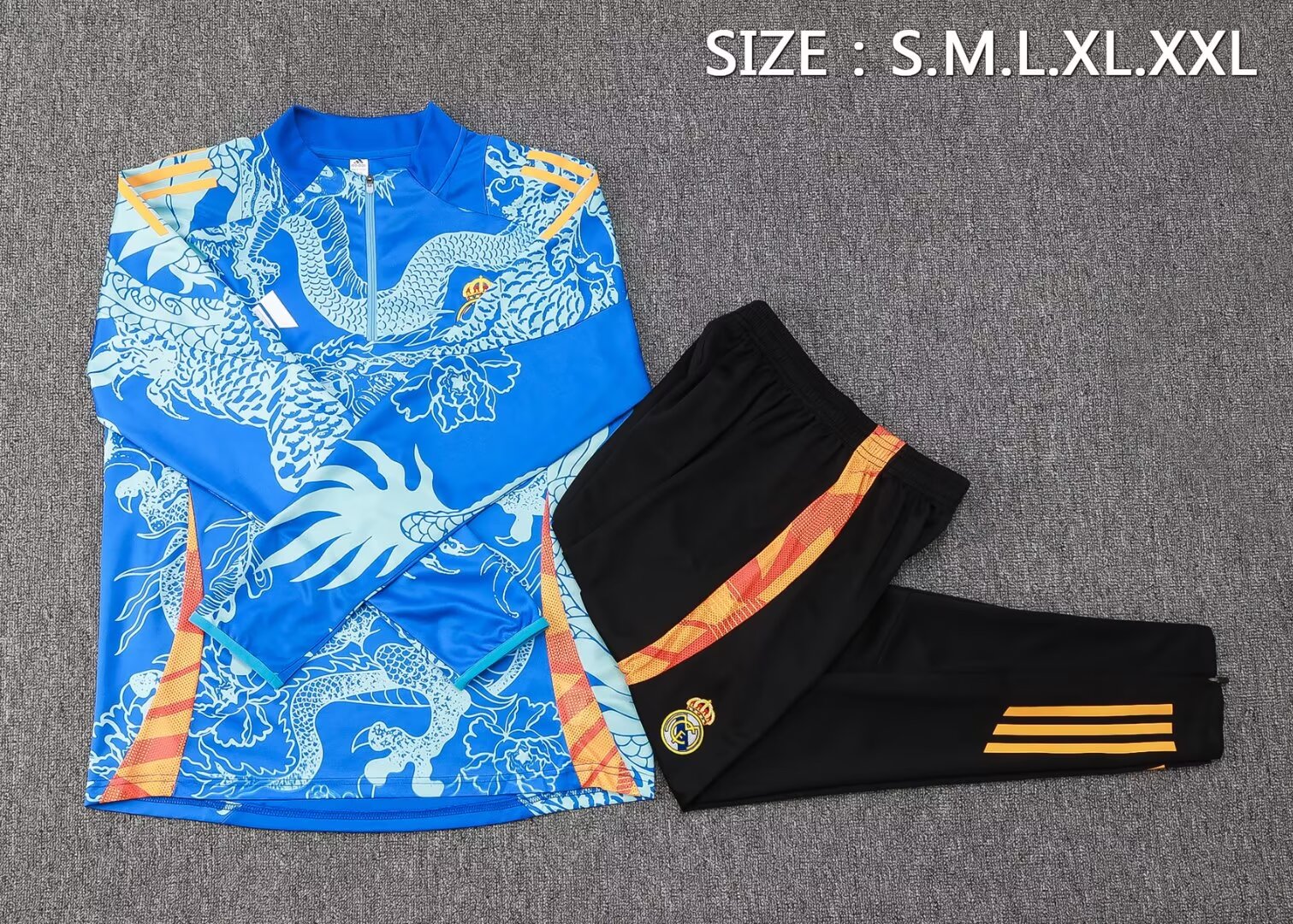 2024/2025 Real Madrid Half-Pull Training Suit Blue Dragon Football Shirt 1:1 Thai Quality