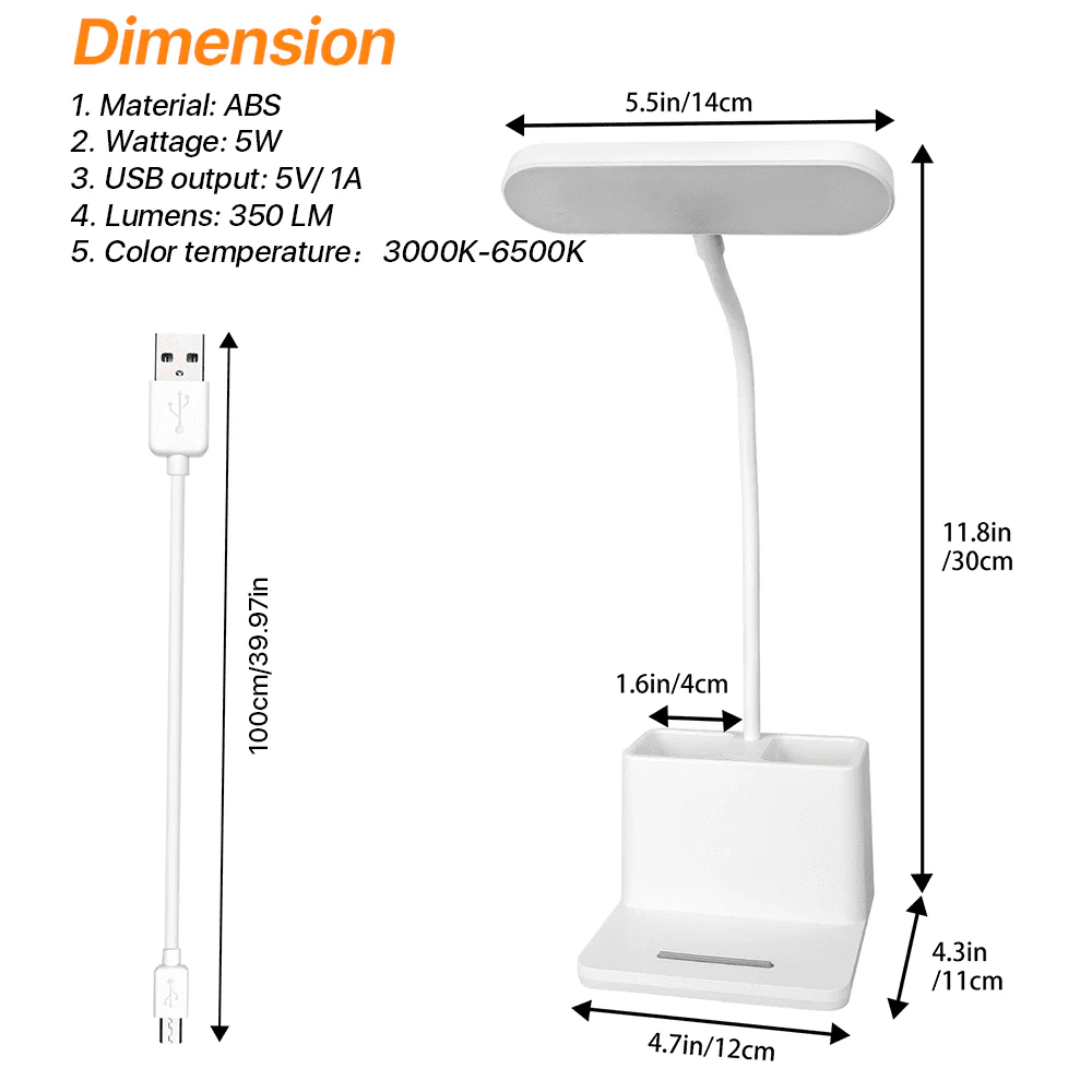 SUPTREE Led Desk Lamp with Pen and Phone Hold for an Office in Home - 3 Modes Dimable LED Table Lamp with USB Port