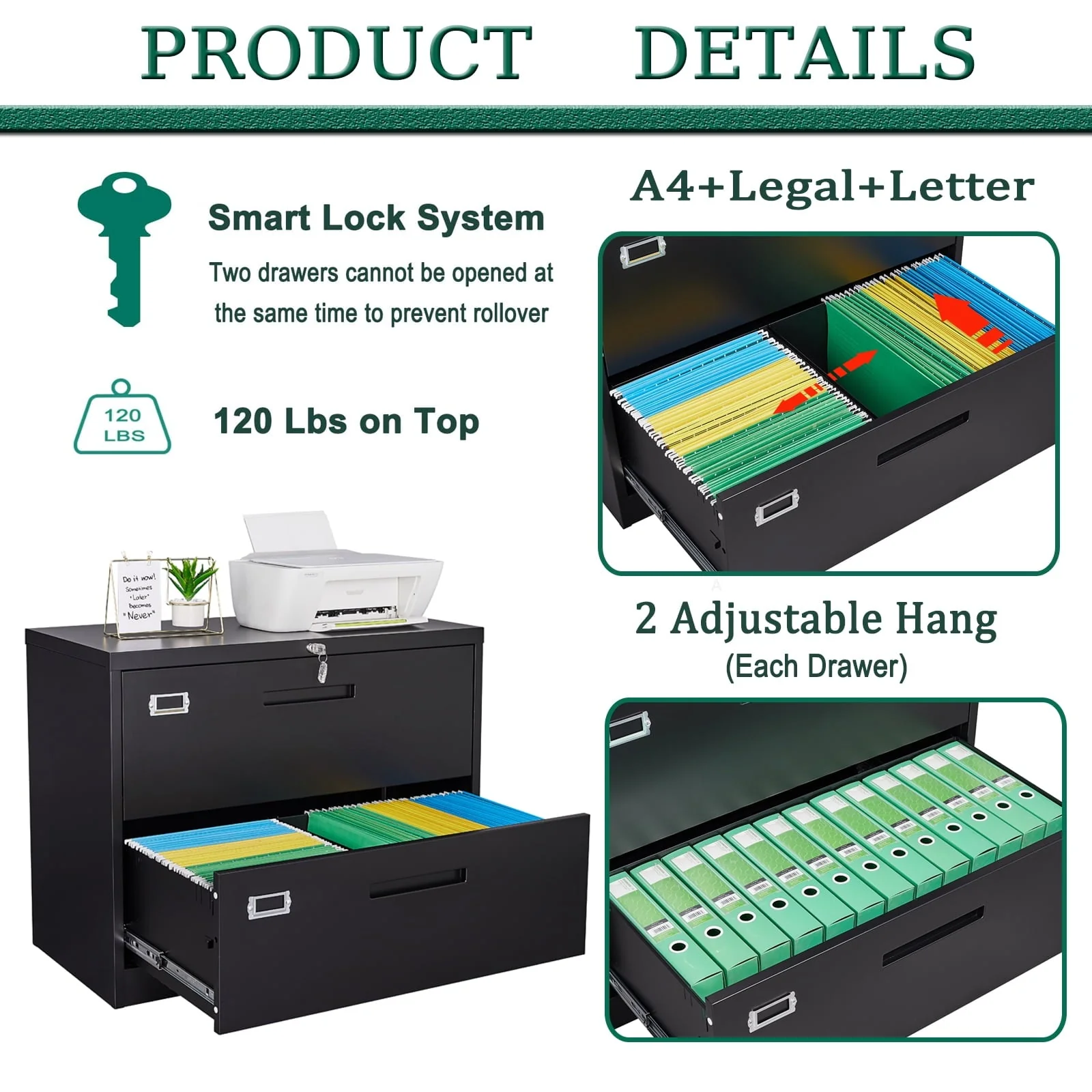 Fesbos Lateral File Cabinets with Lock,2 Drawer 36