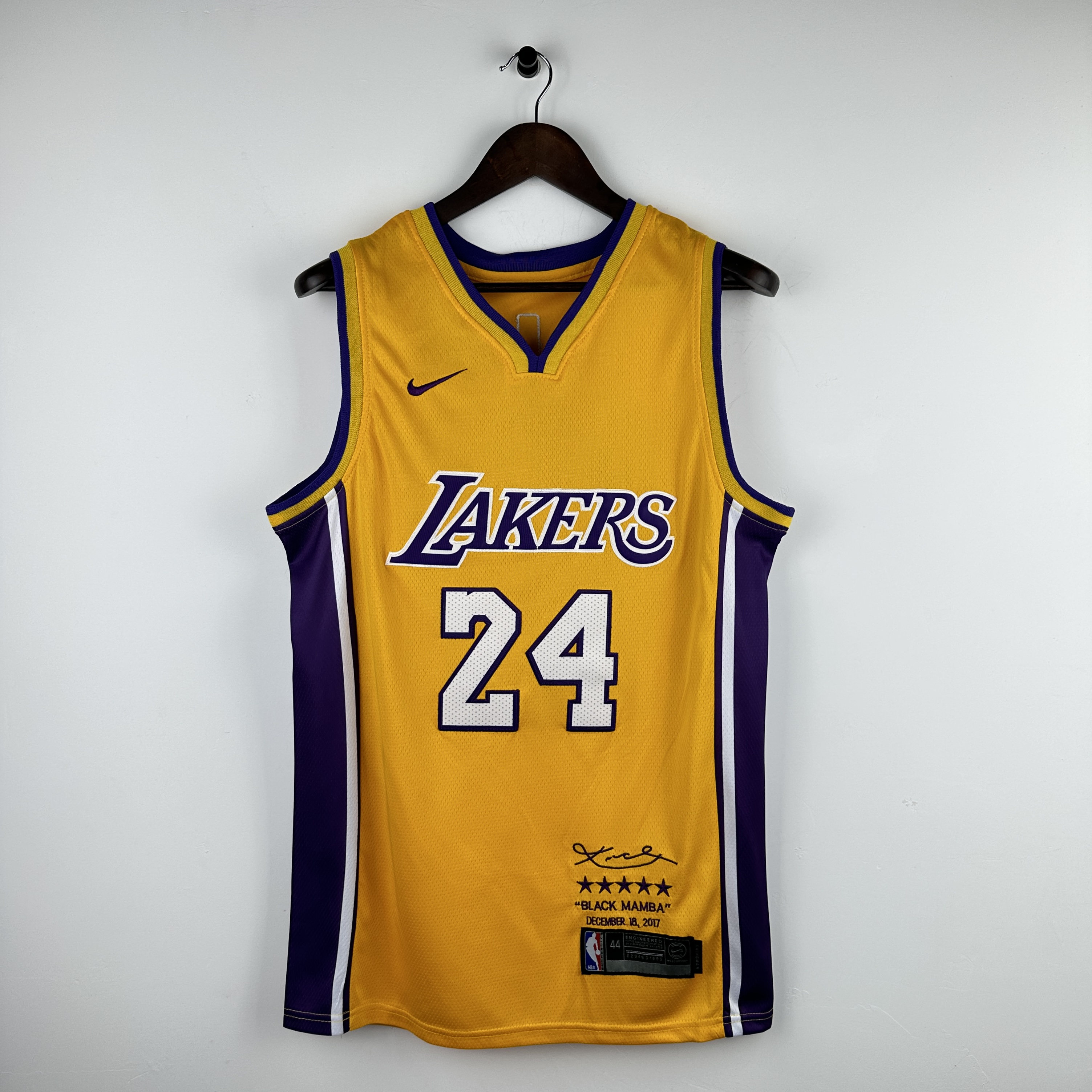 Embroidered Lakers V-neck Yellow No. 24 Kobe