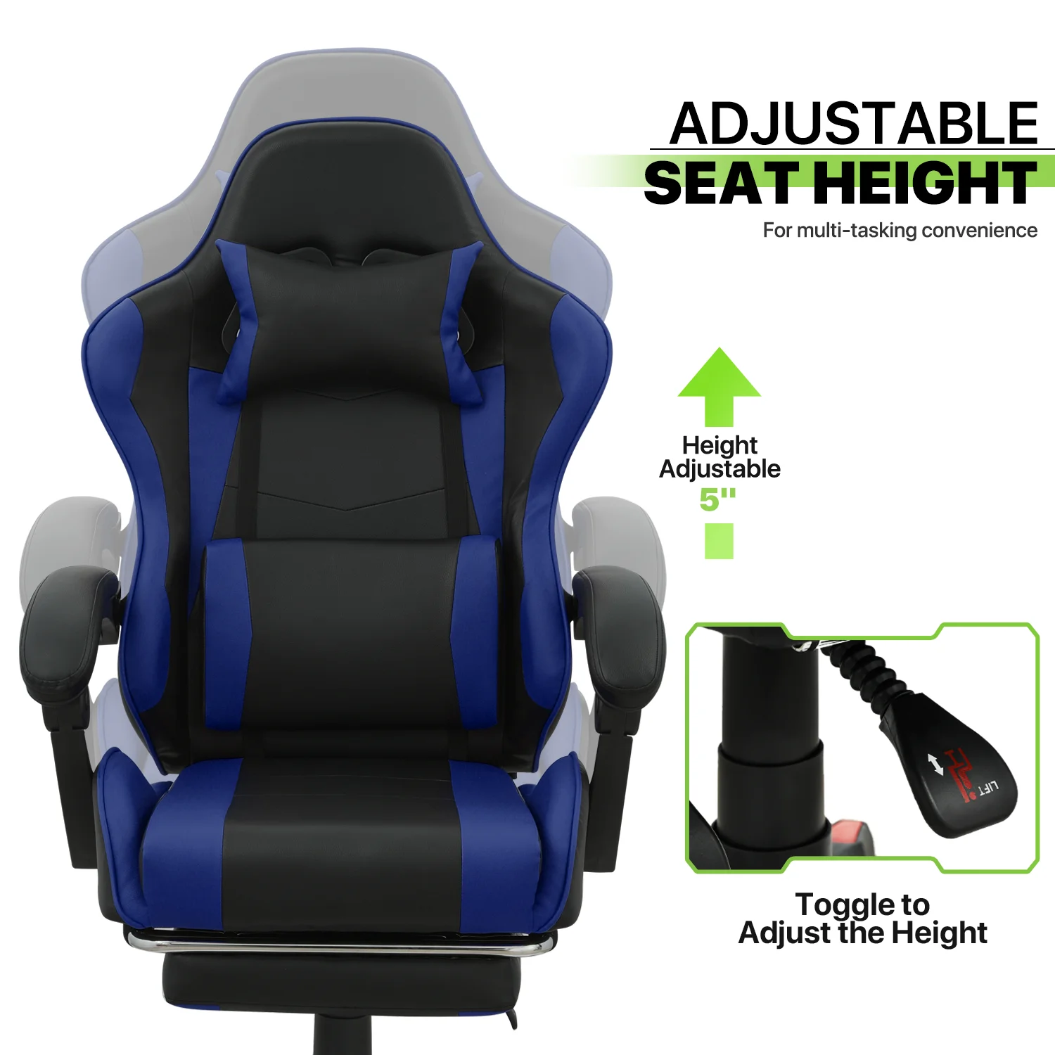 Magshion Adjustable Gaming Chair, Ergonomic PC Computer Seat with Headrest and Lumbar Support for Adults Teens Desk Chair, Black