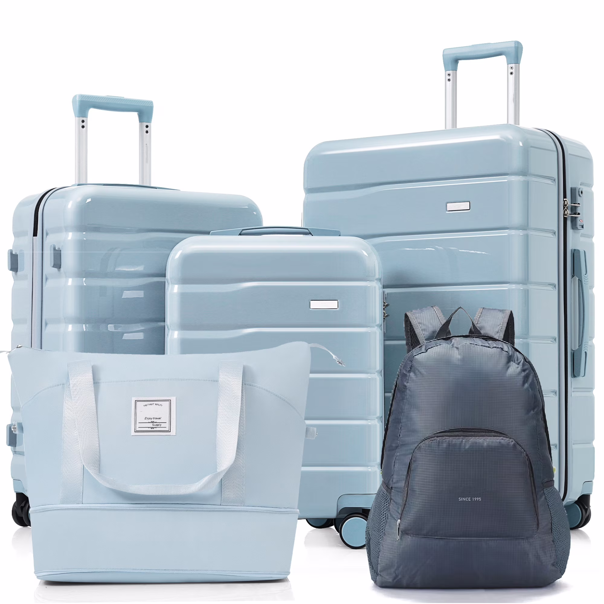 EUROCO 5 Piece Luggage Sets,ABS Hardside Carry On Suitcase with TSA Lock, Side hooks,4 360�� Spinner Wheels,Expandable Duffel Bag & Foldable Backpack,20