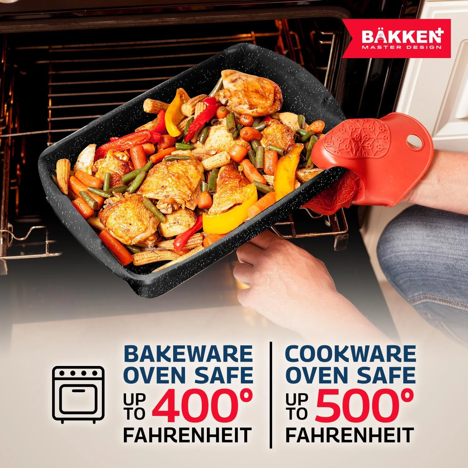 Bakken Master 38 Piece Granite Cookware and Bakeware Set �C Nonstick Granite Coating, Pots and Pans with Detachable Handles and Tempered Glass Lids, 6-piece Bakeware set, 12-piece Mixing Bowls,Brown
