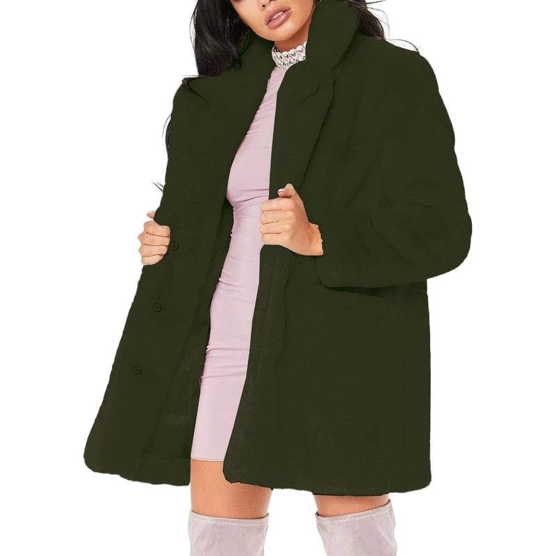 Women's Winter Warm Lapel Faux Fur Coats with Inner Lining & Buttons