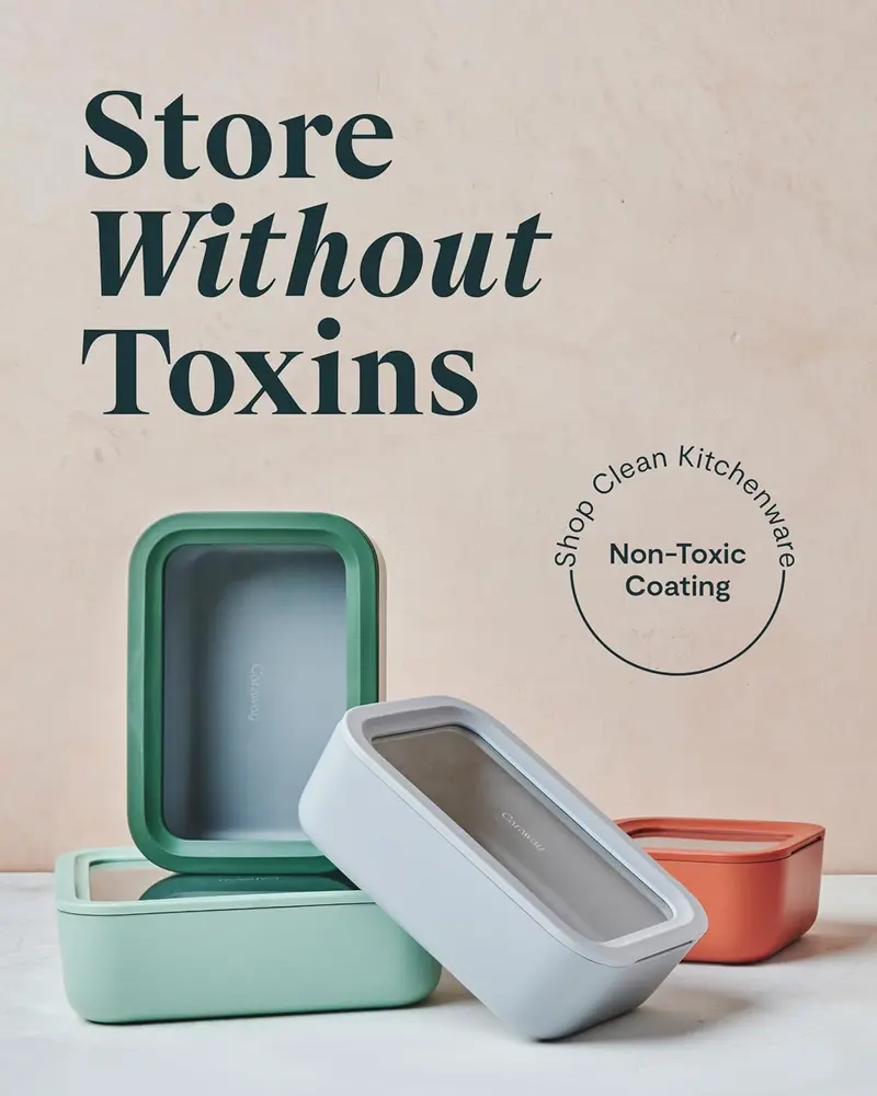 14-Piece Caraway Glass & Ceramic Coated Food Storage Set. Non-Toxic. Easy to Store. with Organizer & Inserts. Sage Dot Dash