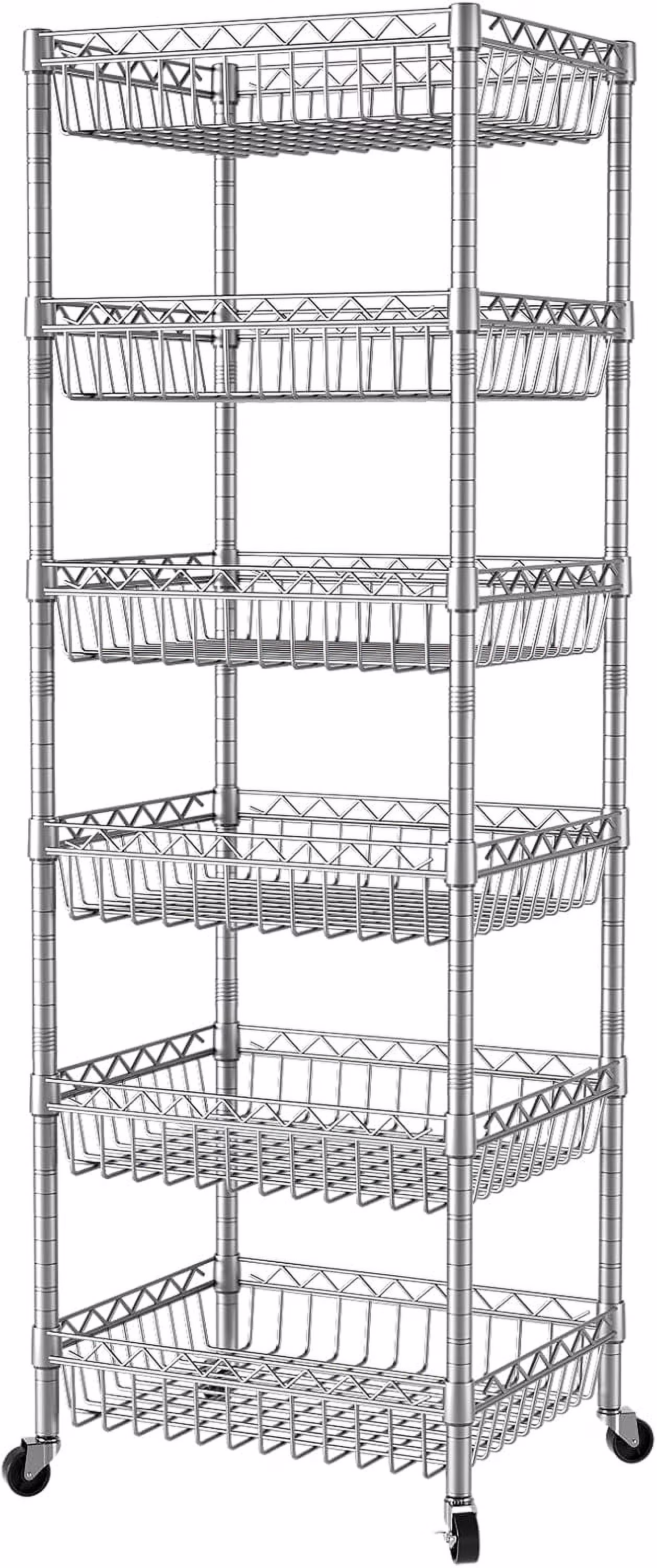 6 Tier Wire Shelving Unit with Wheels Baskets Storage Rack Corner Shelves Adjustable Shelf Closet Bathroom Organizers Metal Pantry Kitchen Garage Laundry Room 13.5