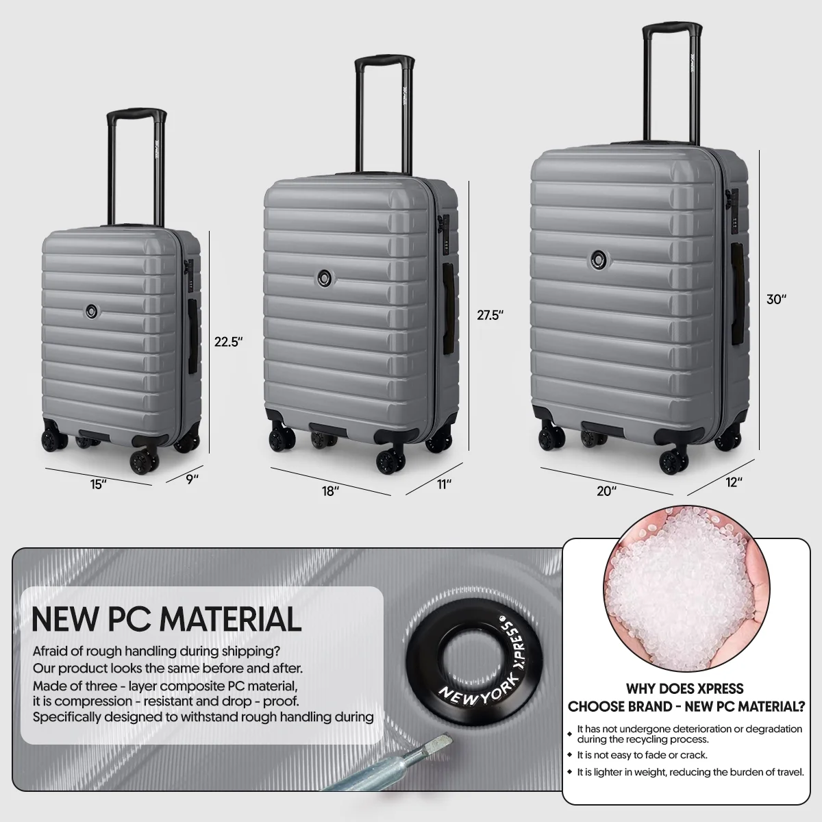3 Piece Hardshell Luggage Set Expandable Hardside Suitcase with Spinner Wheels and TSA Lock, Lightweight Carry on and Checked Luggage 20