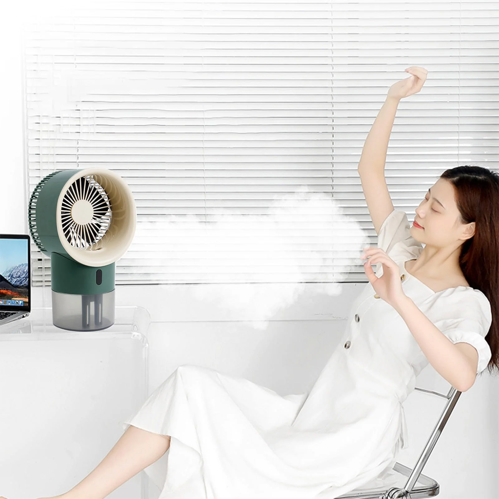 Yyeselk USB Mini Refrigerated Wind Conditioner, Home Small Chiller, Portable Mobile Humidification Night Light Desktop Water-cooled Fan, Built-in Battery Model