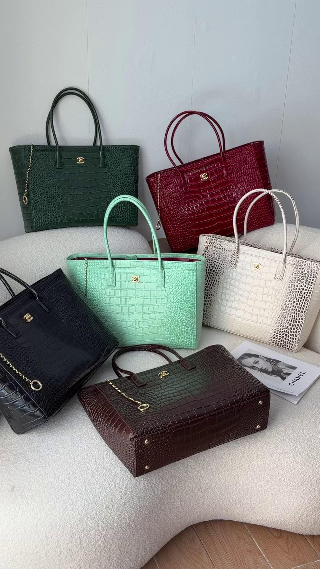 Chanel Croc-Embossed Shopping Tote Bags