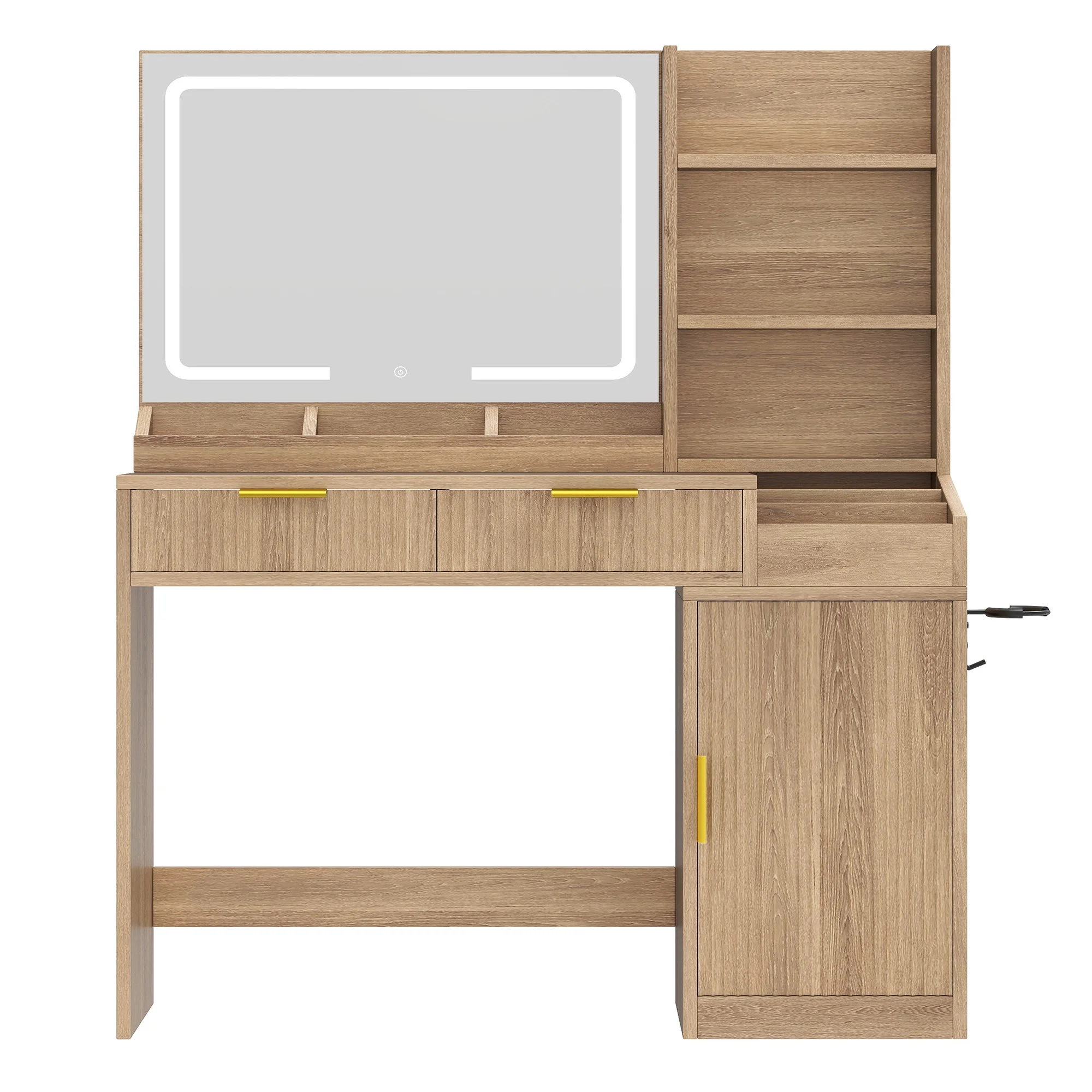 Craftian White Makeup Vanity Desk with Large Mirror and Lights, Dressing Table with 2 Storage Drawers & Power Outlets
