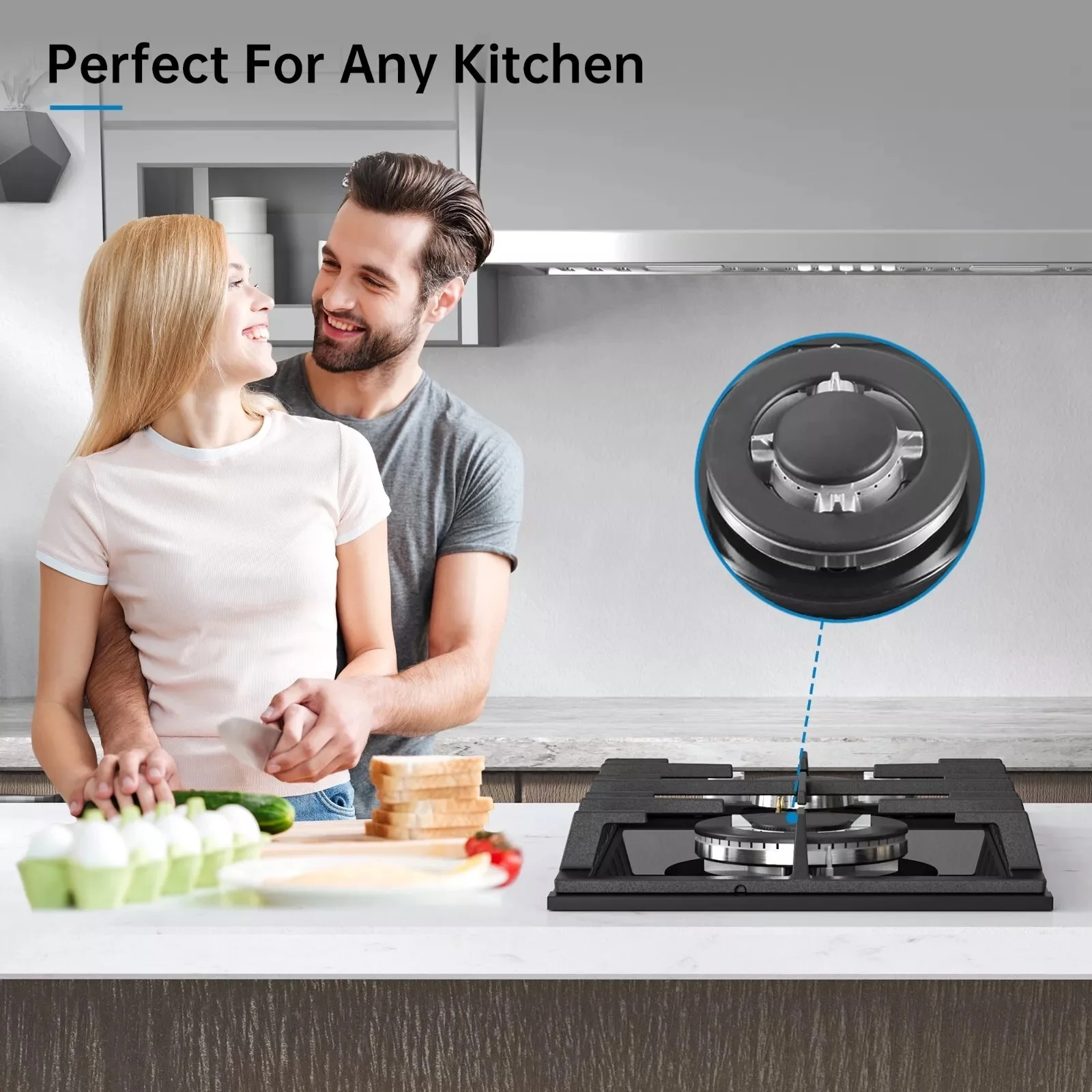 Amzgachfktch 12 Inch Built-in Gas Cooktop with Thermocouple Protection, LPG/NG Dual Fuel