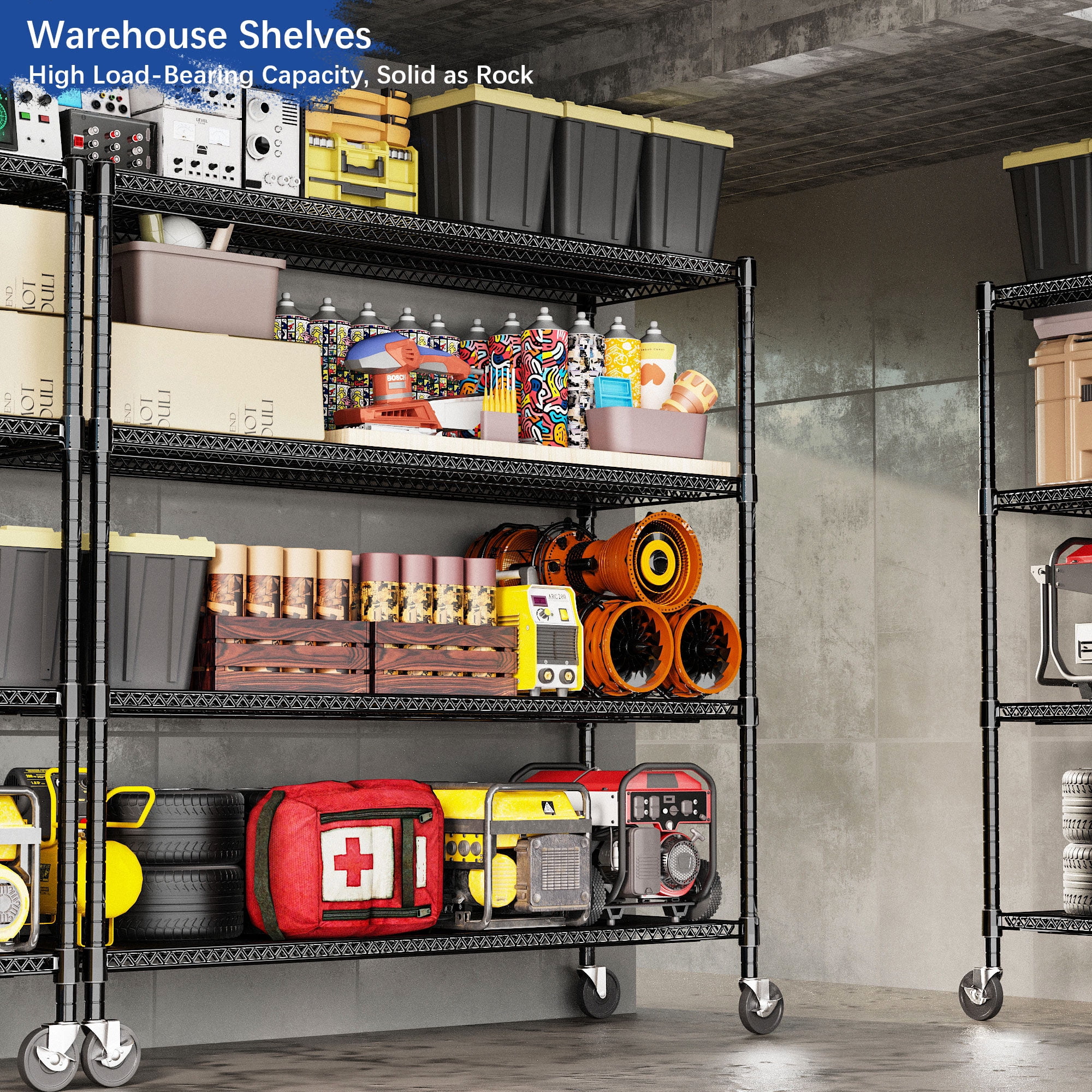 4-Wire Shelf Adjustable Heavy Duty Storage Shelves,Metal Organizer Wire Rack for Laundry Bathroom Kitchen Pantry Closet Garage Shelving(Black,24