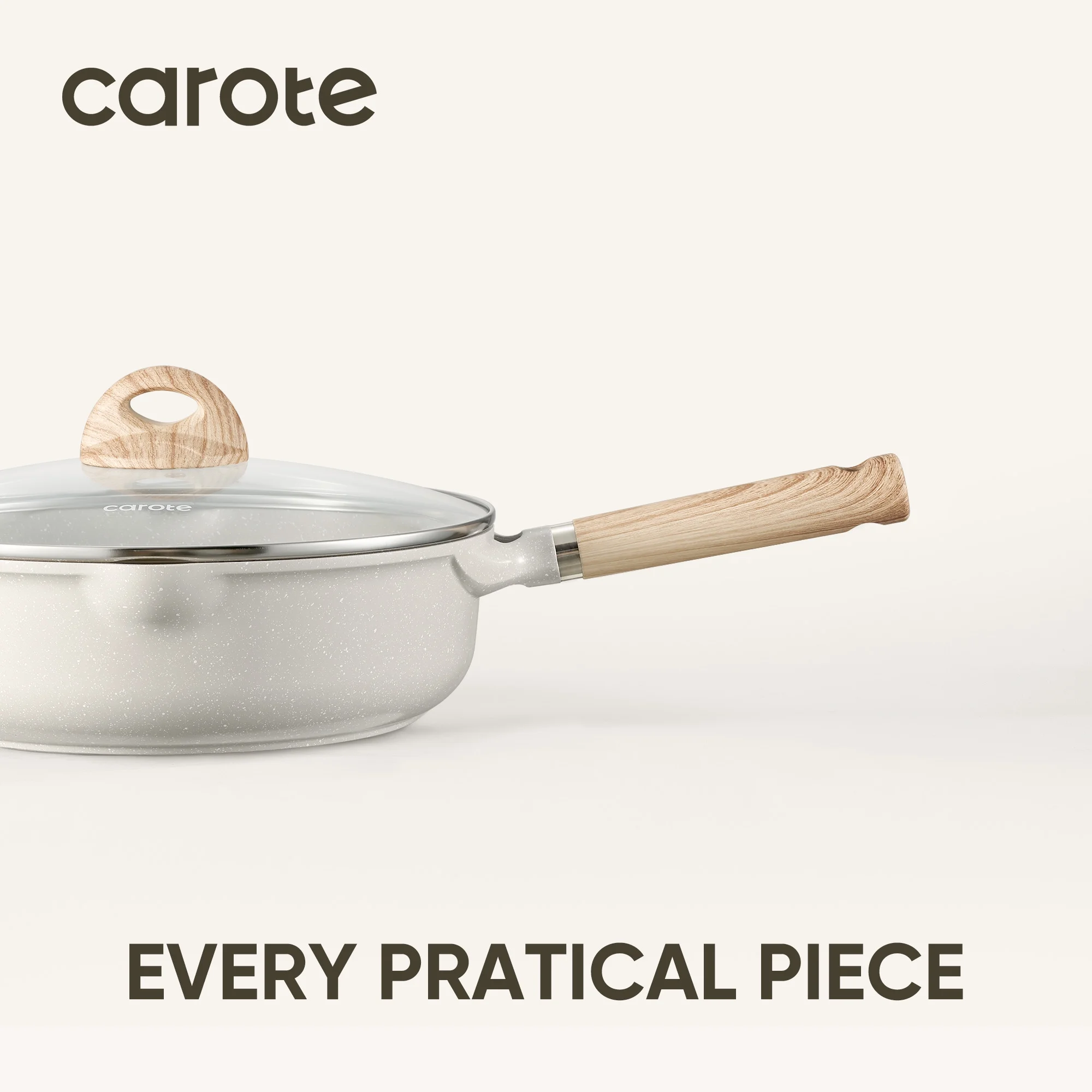Carote Nonstick Cookware Set 21-Piece,Kitchen Pots and Pans Set,Stay-Cool Handles, Induction Compatible,Cookware Set for RV and Camping,Beige
