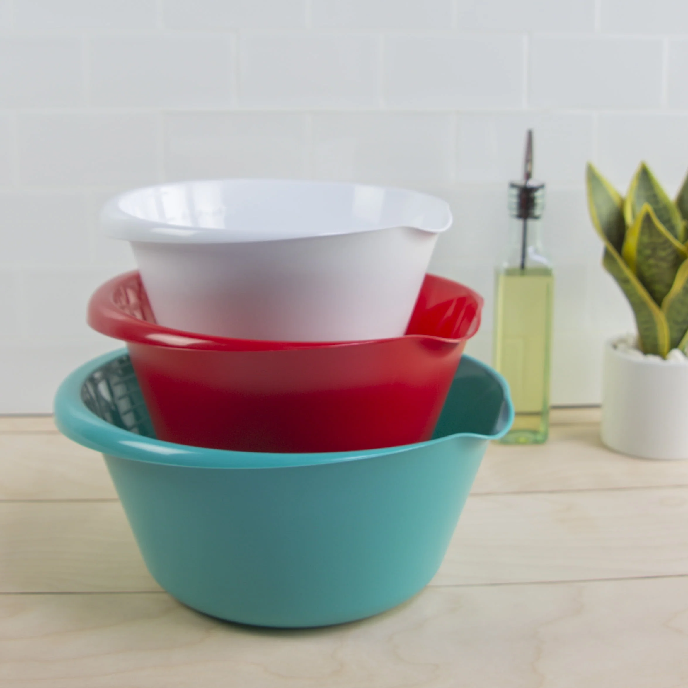 Mainstays 3 Piece Bowl Set Polypropylene Teal Red White