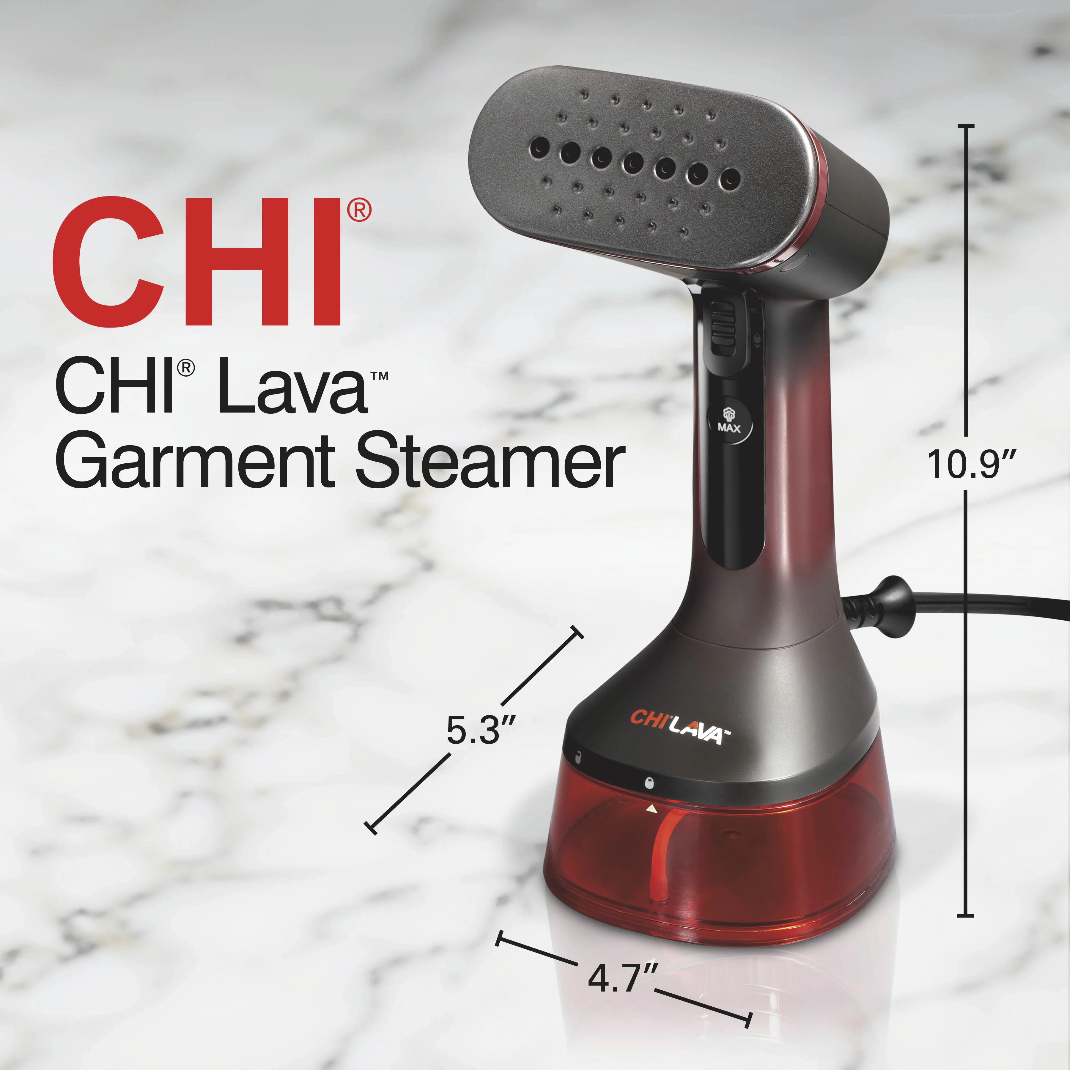 CHI LAVA Ceramic Plate Garment Steamer for Clothes with Fabric Brush, 2 Steam Modes, 1600 Watts, Red