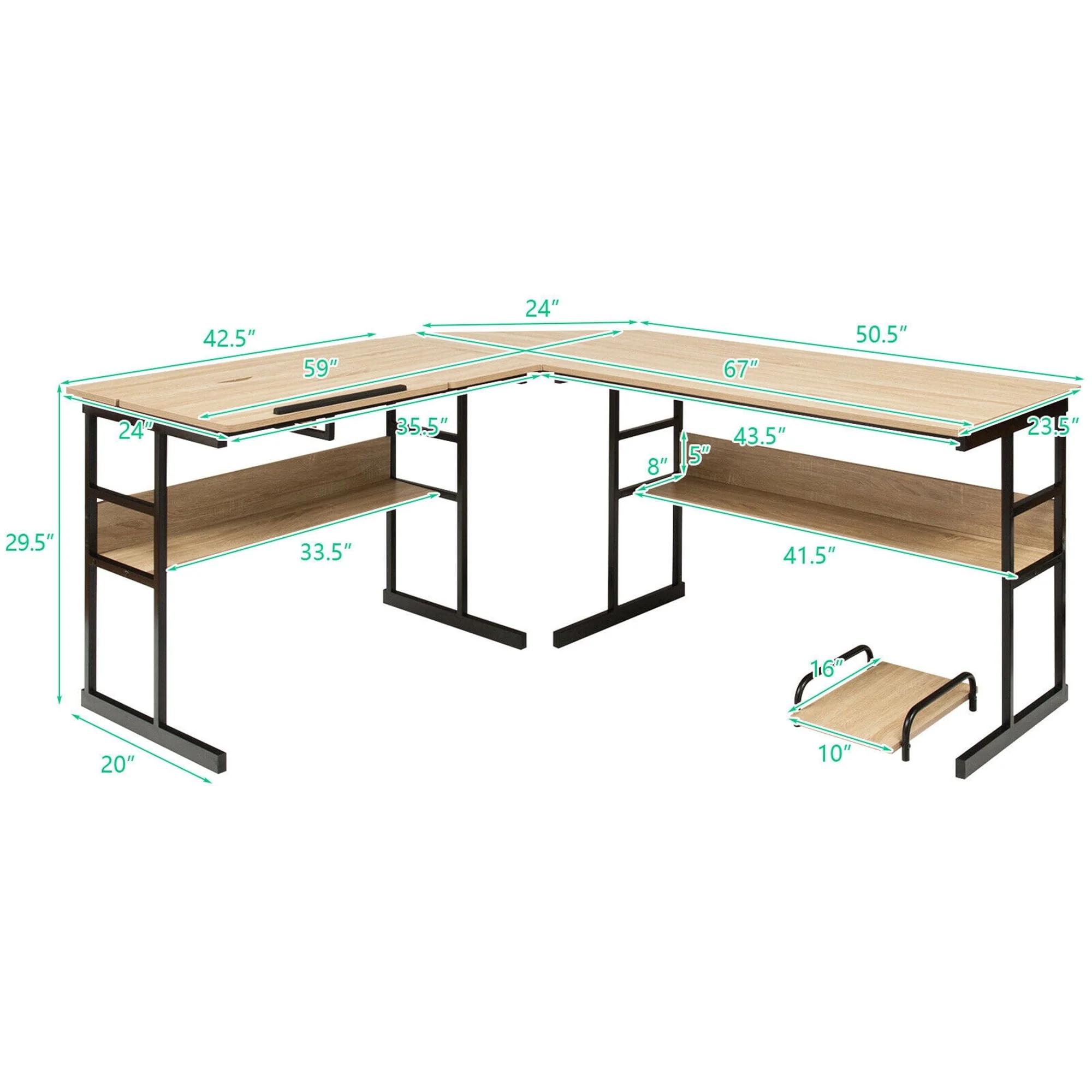 Gymax L-Shaped Computer Desk Drafting Table Workstation w/ Tiltable Tabletop Natural