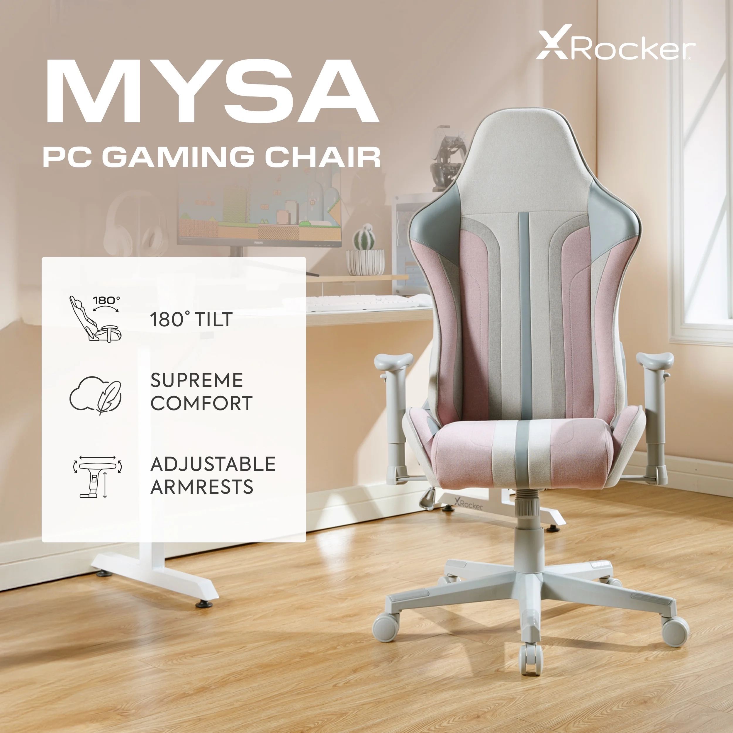 X Rocker Mysa PC Gaming Chair with Lumbar Support, Pink