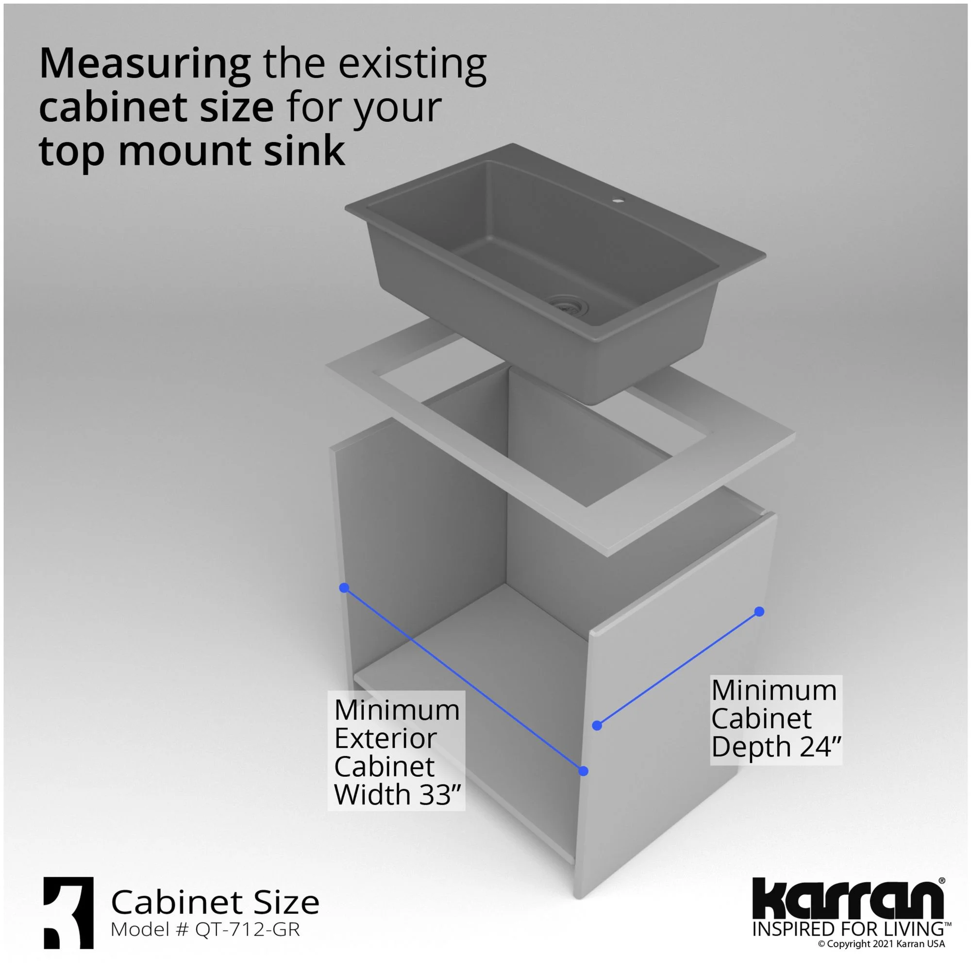 Karran  Drop-In Quartz Single Bowl Kitchen Sink Concrete