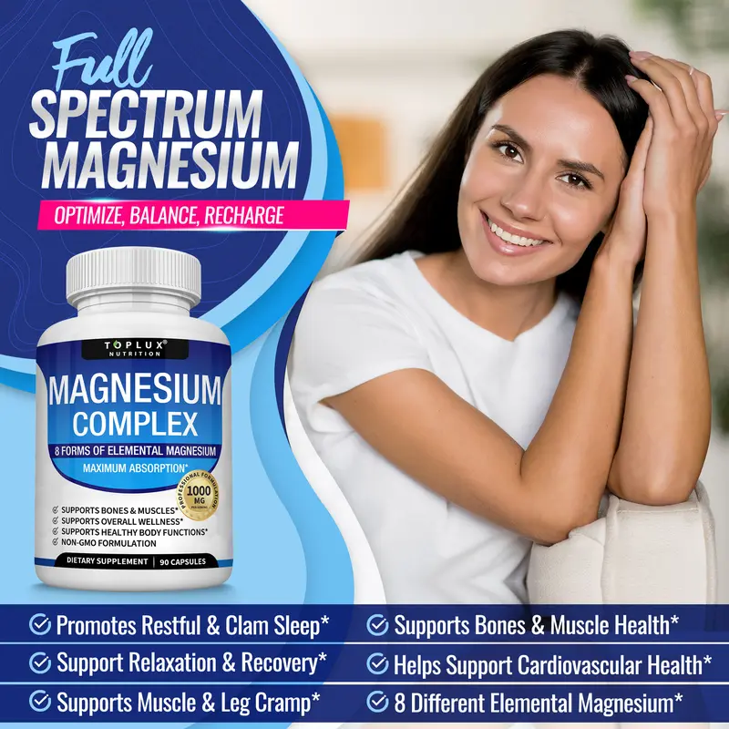 Magnesium Complex Formula: 8 Essential Forms of Magnesium - 3-Pack Set for Bone, Muscle, Recovery, and Energy Support; Vegan Formula