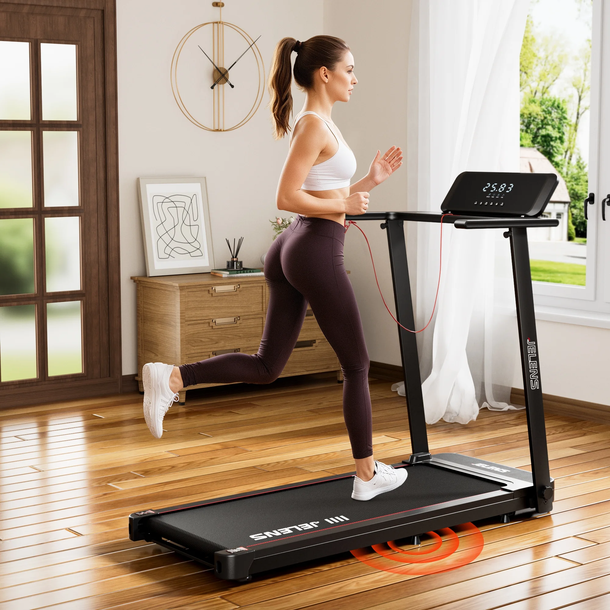 MITONOS Folding Treadmill with Desk. Foldable Treadmill for Home with 2.5HP Running Machine, Portable Walking Pad with LED and Desk Workstation for Home and Office